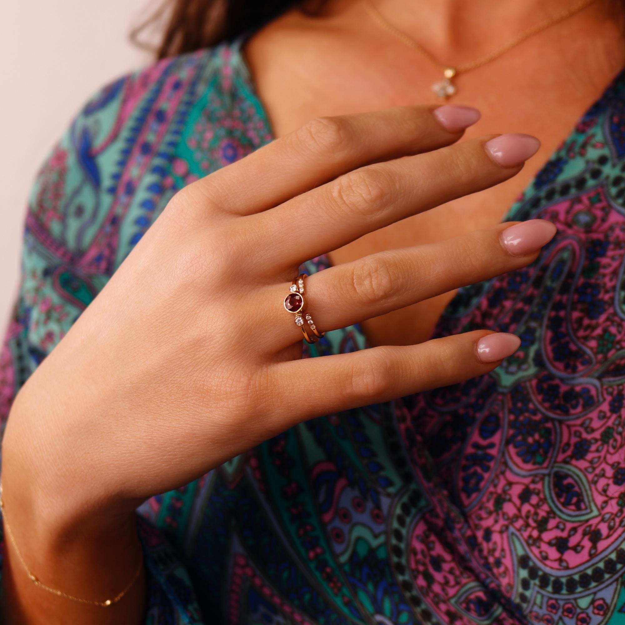 Round Red Ruby Ring 14k Solid Gold - Melt'm Jewelry