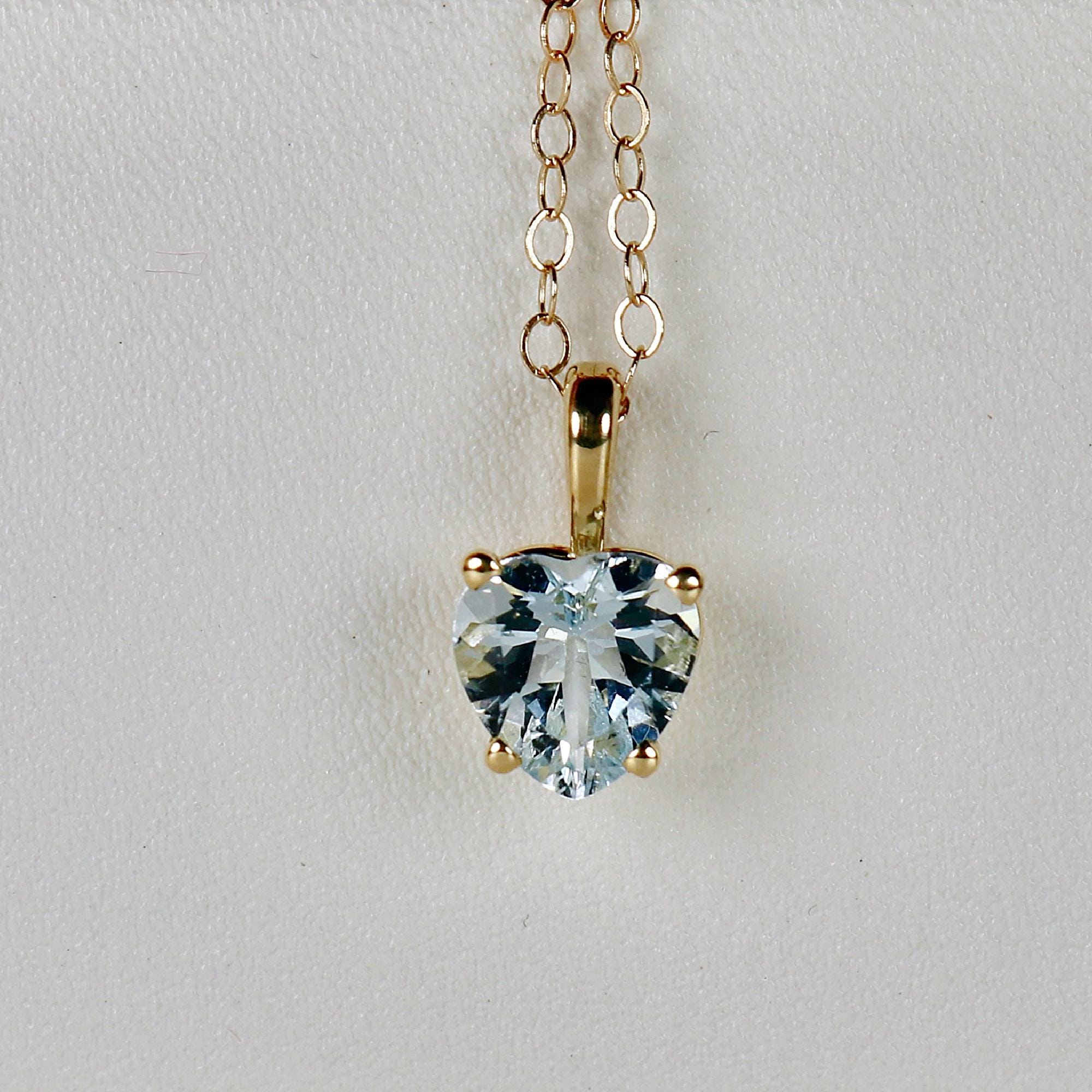 Heart Shape Aquamarine Necklace 14k Solid Gold - Melt'm Jewelry