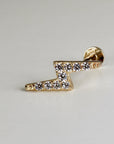 Lightning Bolt Flat Back Earring 14k Solid Gold, CZ Lightning Bolt Jewelry (SINGLE or PAIR) - Melt'm Jewelry