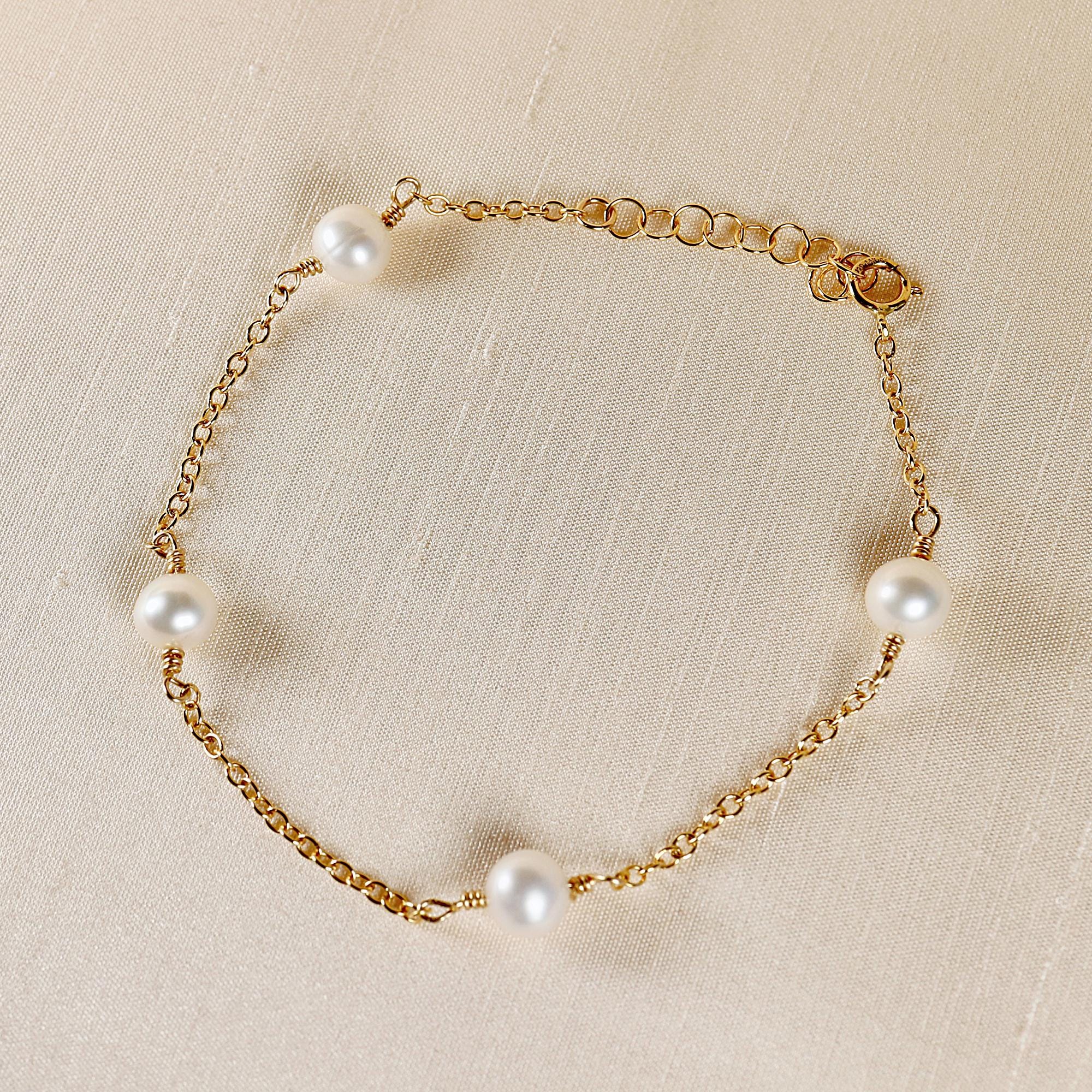 Dainty Pearl Chain Bracelets Gold Filled, Freshwater Pearl Bracelet, Bridal Chain Bracelet, Dainty Bracelet, Bridal Gift