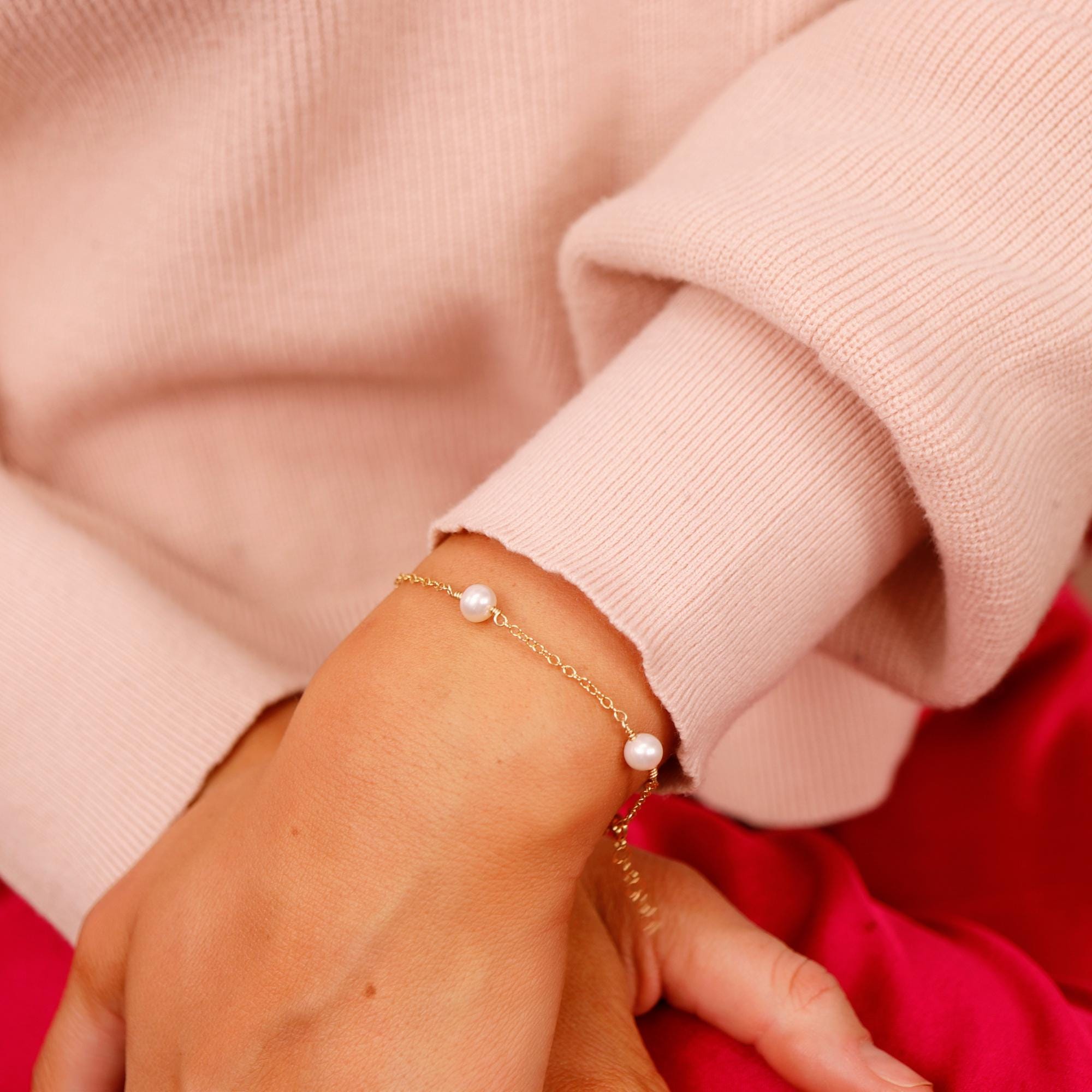Dainty Pearl Chain Bracelets Gold Filled, Freshwater Pearl Bracelet - Melt'm Jewelry