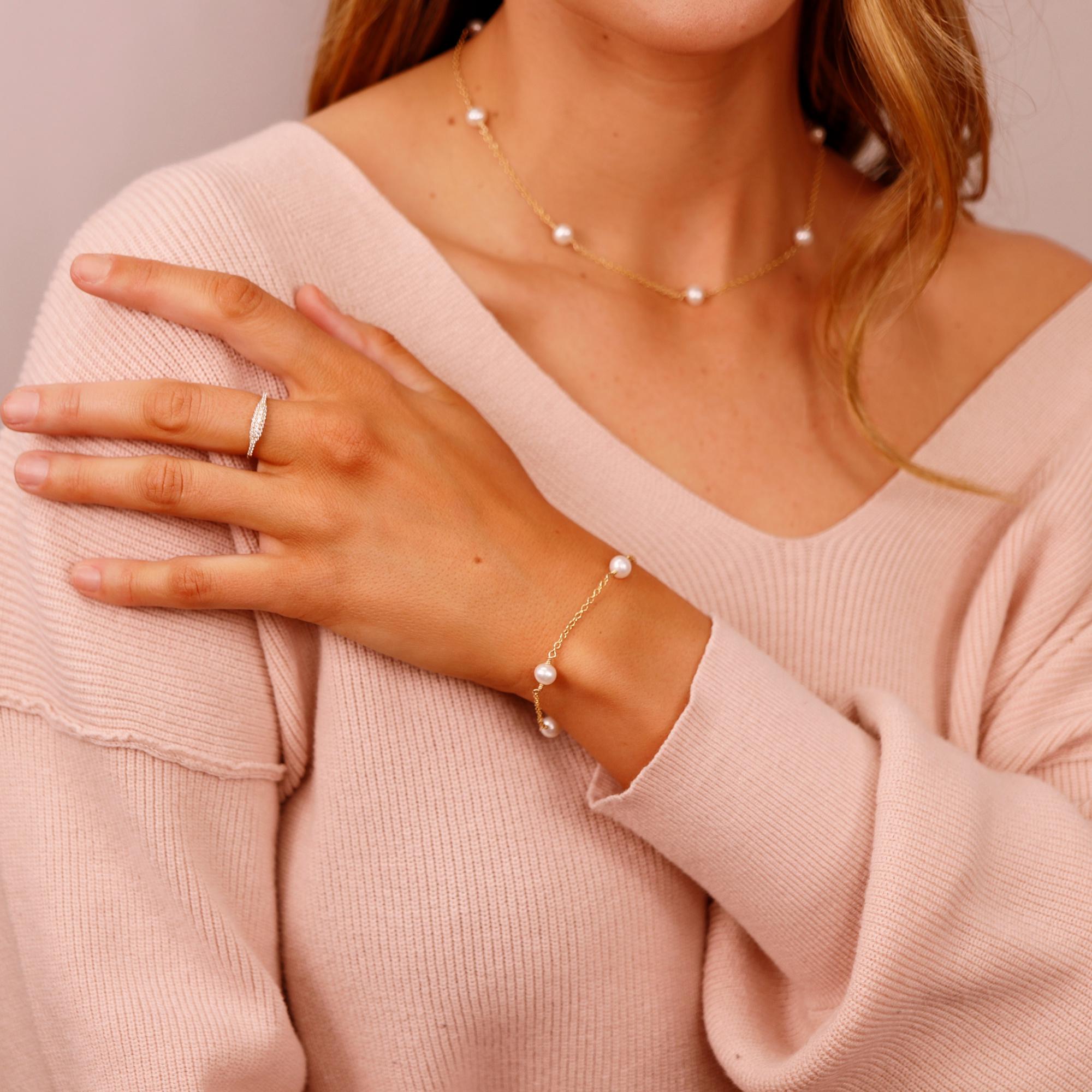 Dainty Pearl Chain Bracelets Gold Filled, Freshwater Pearl Bracelet - Melt'm Jewelry