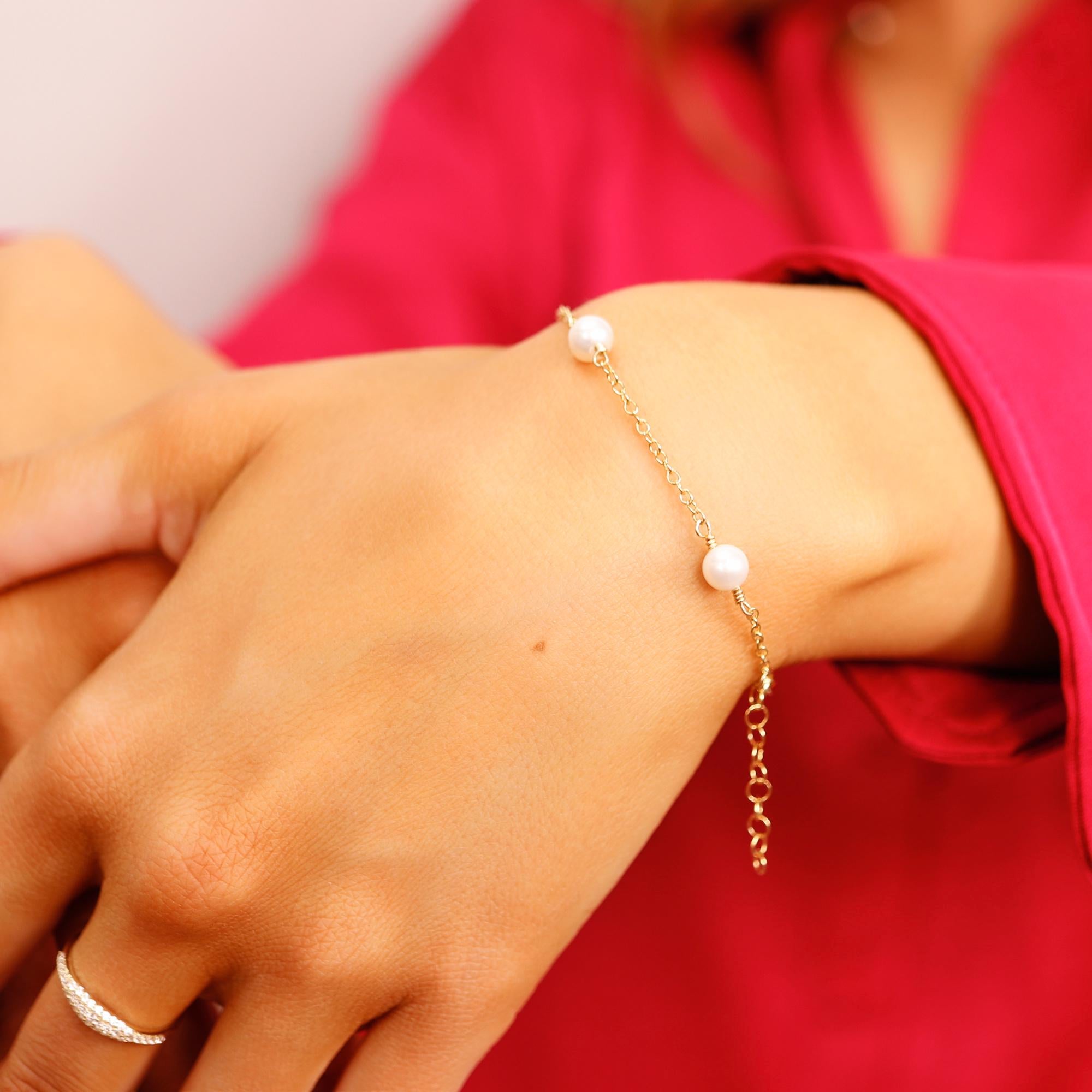 Dainty Pearl Chain Bracelets Gold Filled, Freshwater Pearl Bracelet - Melt'm Jewelry