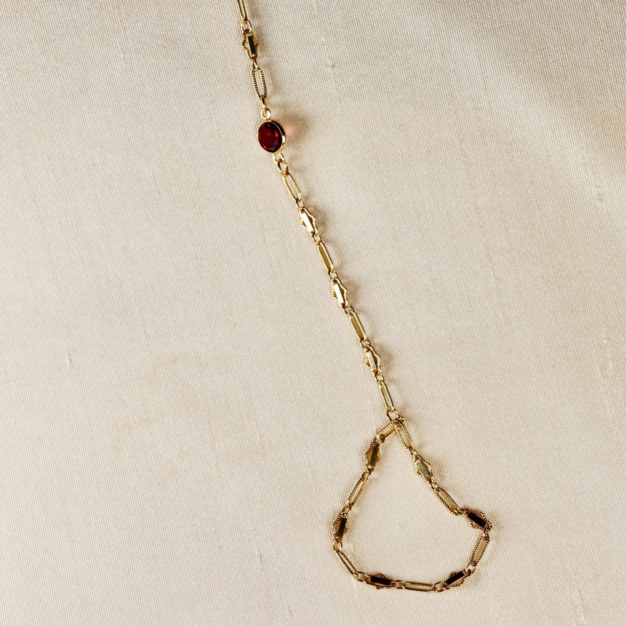 Gold Slave Bracelet, Garnet Hand Chain Bracelet - Melt'm Jewelry