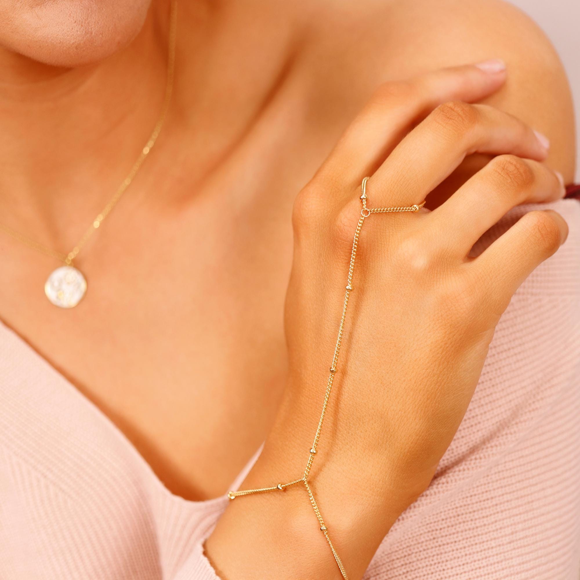 Gold Slave Bracelet, Satellite Hand Chain Bracelet - Melt'm Jewelry