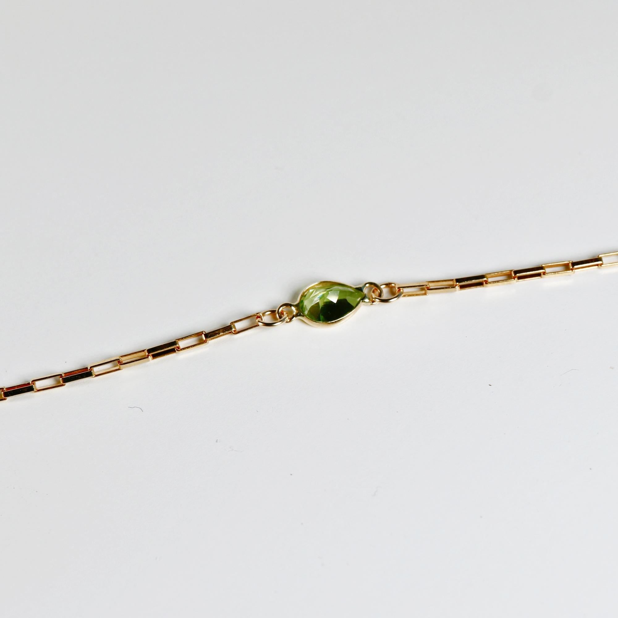 Dainty Gold Slave Bracelet, Peridot Hand Chain Bracelet - Melt'm Jewelry