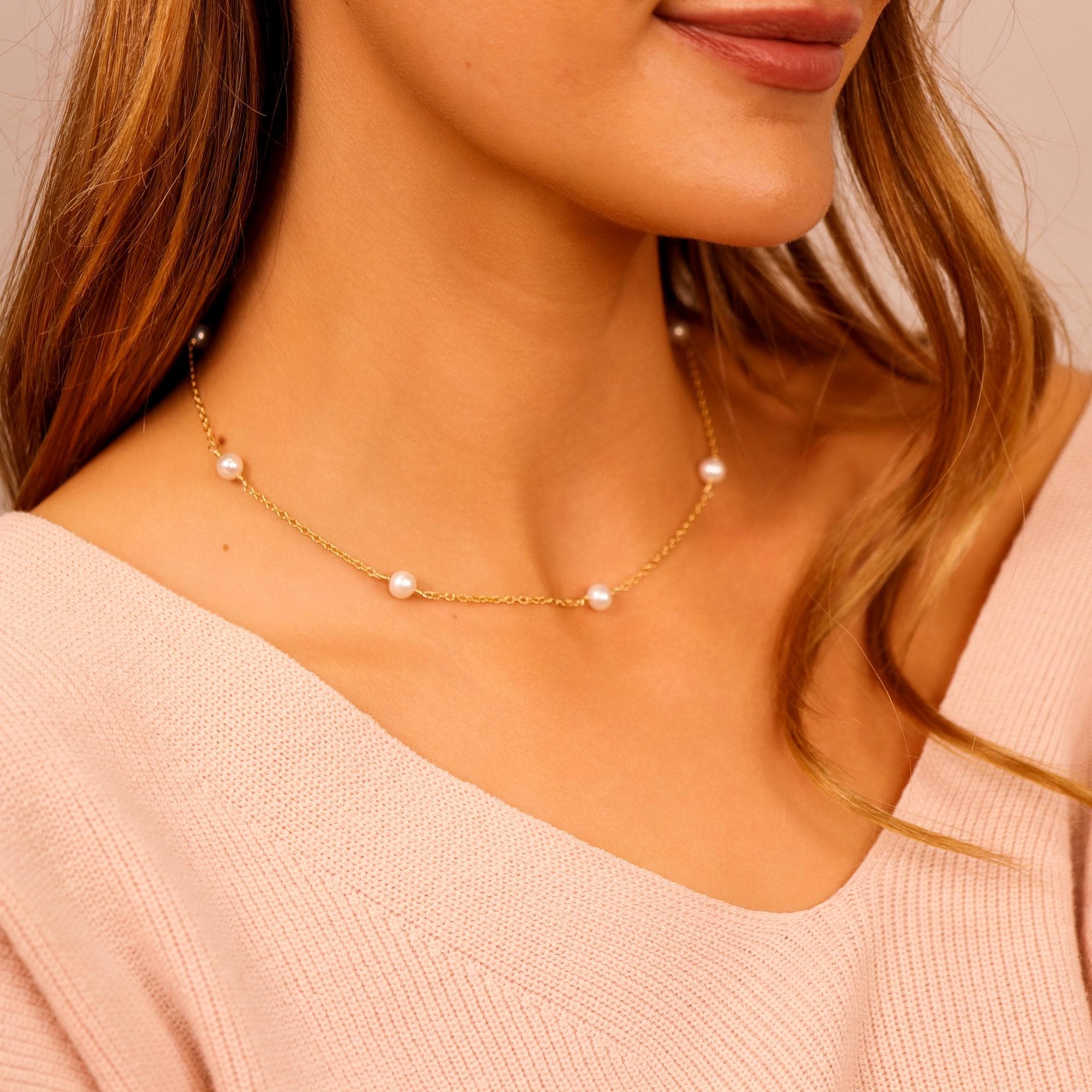 Gold Choker Pearl Necklace, Freshwater Pearl Necklace, June Birthstone, Bridal Necklace, Gold Filled Chain Pearl Necklace