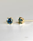 Hexagon Montana Sapphire Earrings 14k Gold, Solid Gold Sapphire Stud Earrings, Montana Sapphire Bridal Earrings, Wedding Jewelry