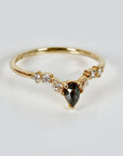 Rose Cut Pear Shape Salt and Pepper Diamond Ring 14k Yellow Gold - Melt'm Jewelry