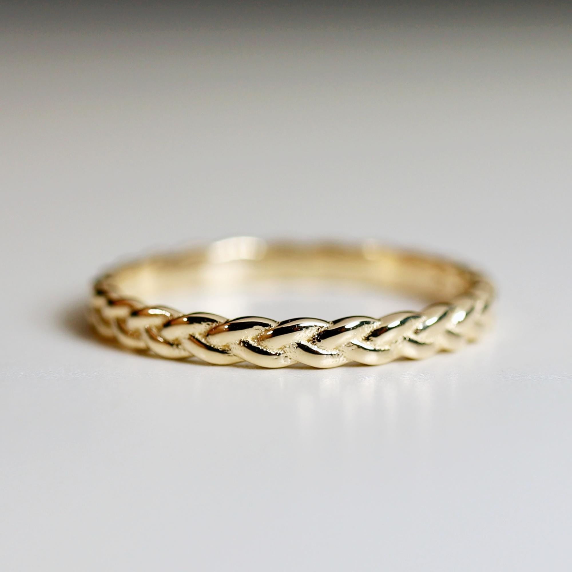 Wheat Leaf Wedding Ring 14k Gold, Curved Wedding Band - Melt'm Jewelry