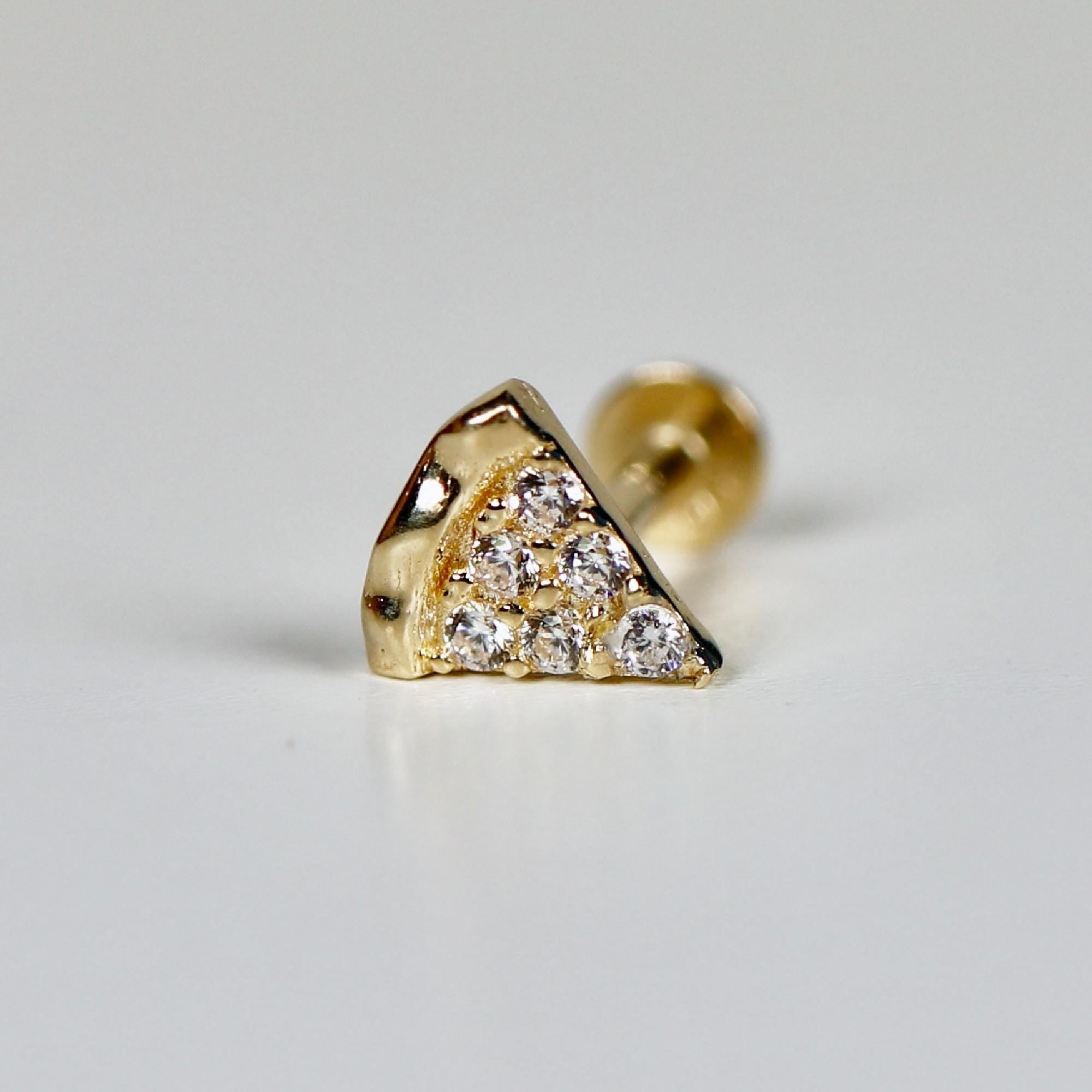Tiny Pizza Slice Flat Back Earrings 14k Solid Gold -5 mm (SINGLE) - Melt'm Jewelry