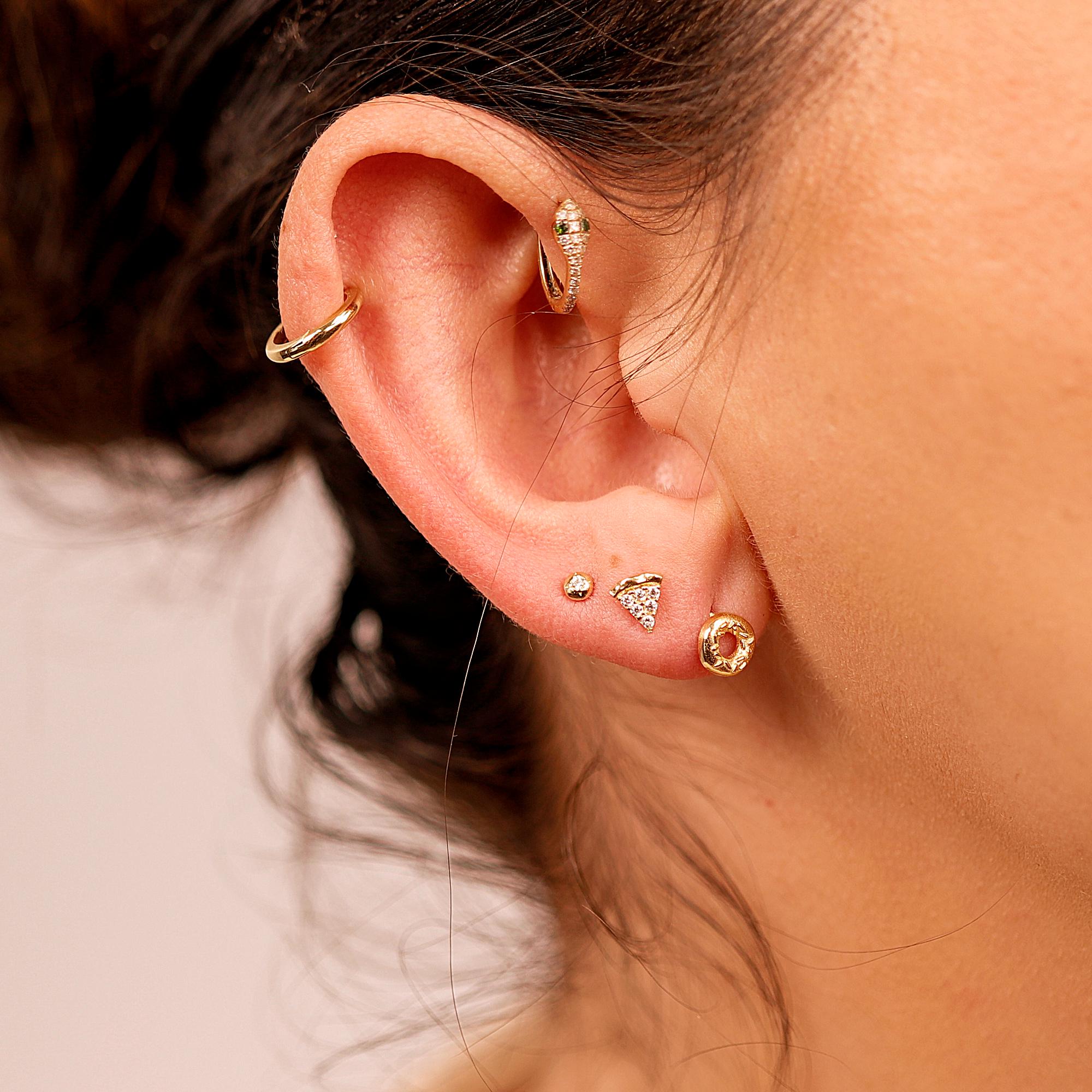 Tiny Pizza Slice Flat Back Earrings 14k Solid Gold -5 mm (SINGLE) - Melt'm Jewelry