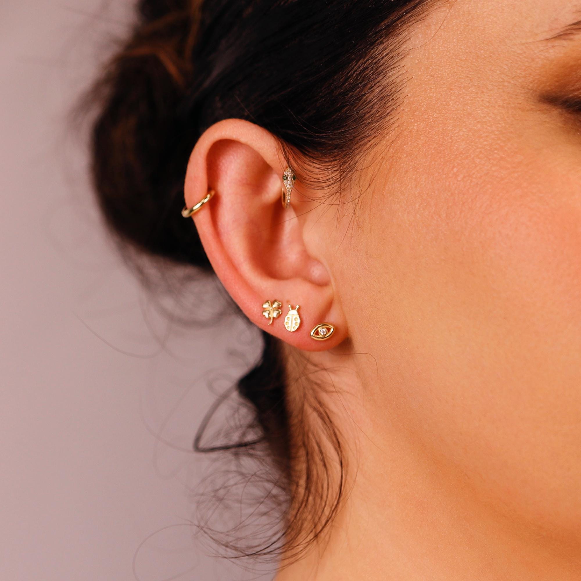 Ladybug Flat Back Earrings 14k Solid Gold, Lady Bird Stack Earrings in 14k Solid Gold - Melt'm Jewelry