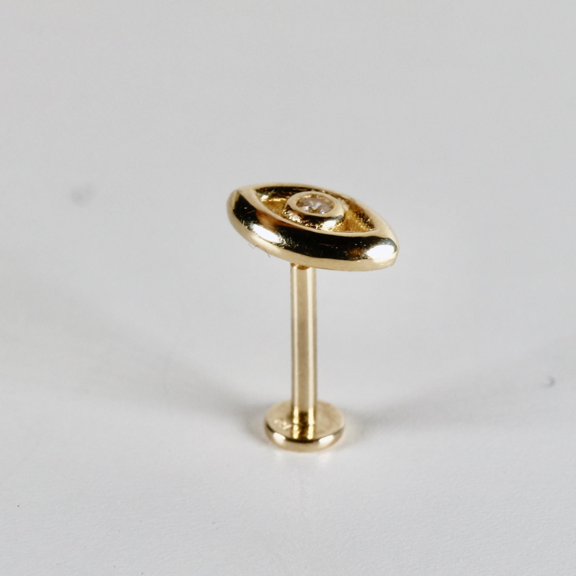 Evil Eye Flat Back Earrings 14k Solid Gold, Luck Symbol Stack Earrings - Melt'm Jewelry