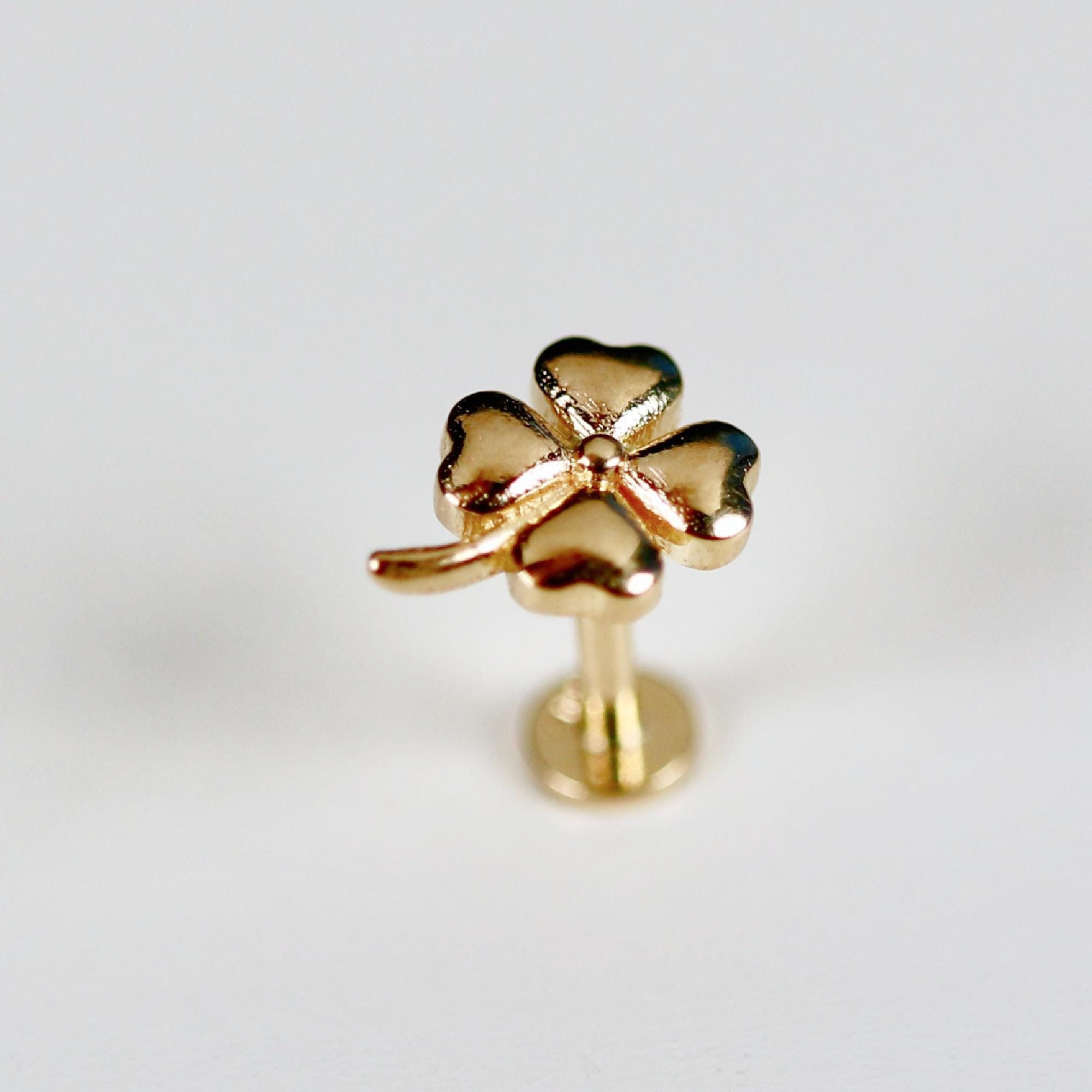 Four Leaf Clover Flat Back Stud 14k Solid Gold, Luck Symbol Stack Earrings - Melt'm Jewelry