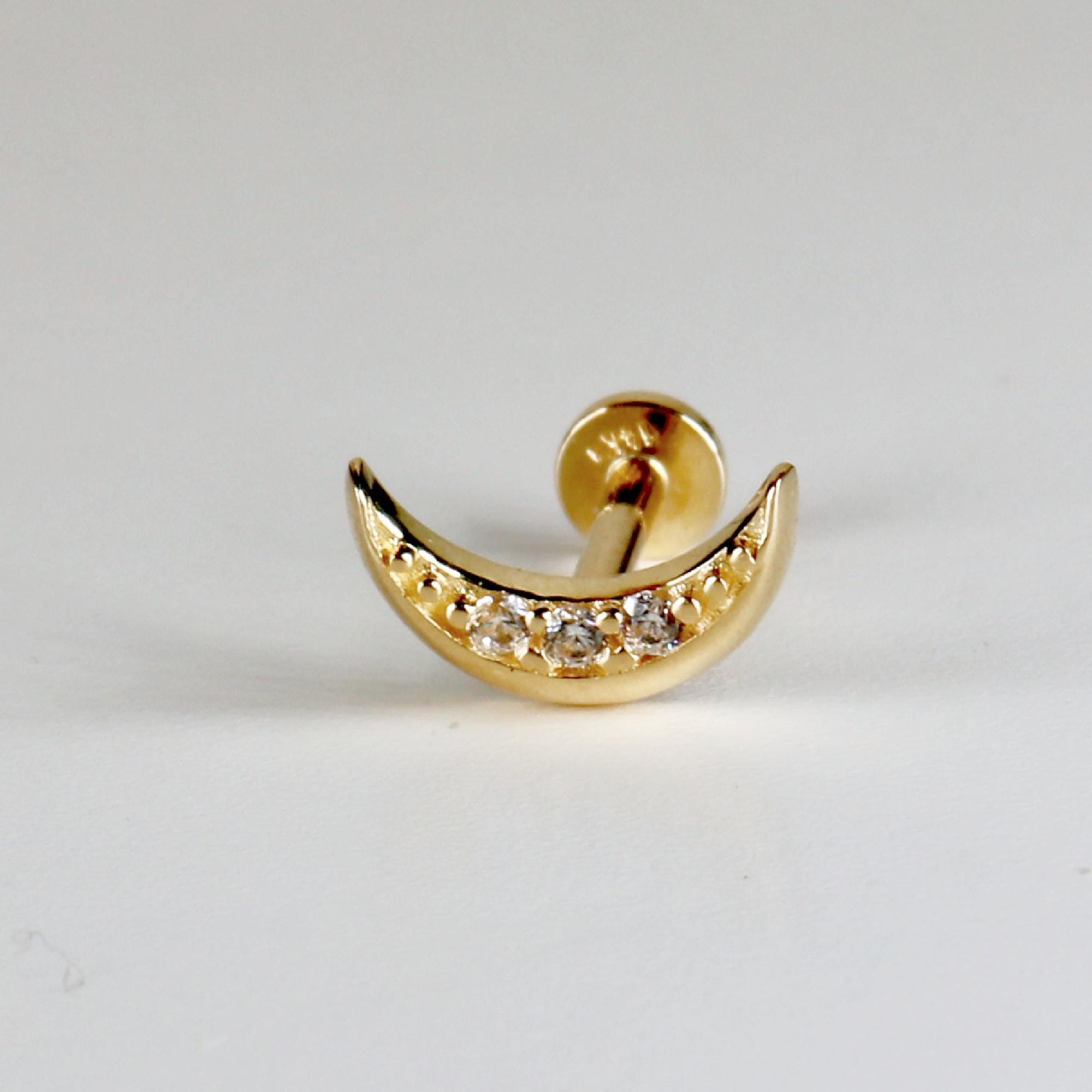Crescent Moon Flat Back Earring in 14k Solid Gold - Melt'm Jewelry