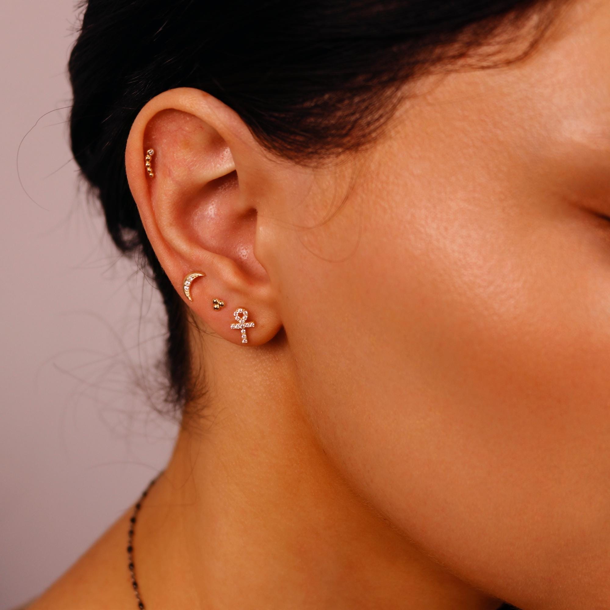 Crescent Moon Flat Back Earring 14k Solid Gold - Melt'm Jewelry