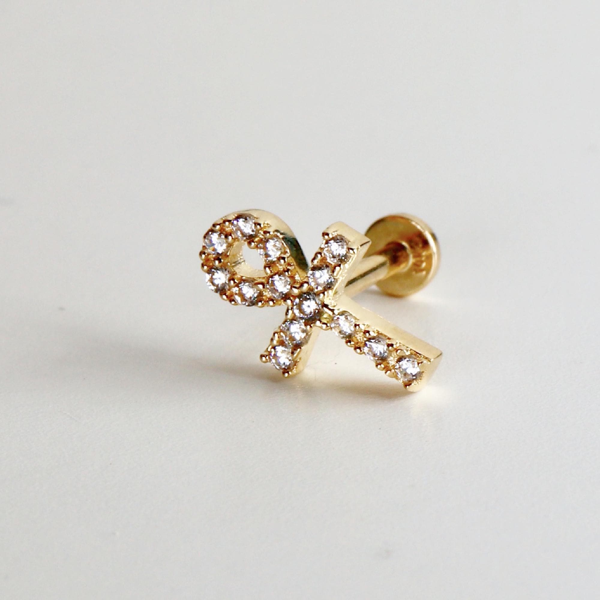 Ankh Flat Back Cartilage Earring 14k Solid Gold - Melt'm Jewelry