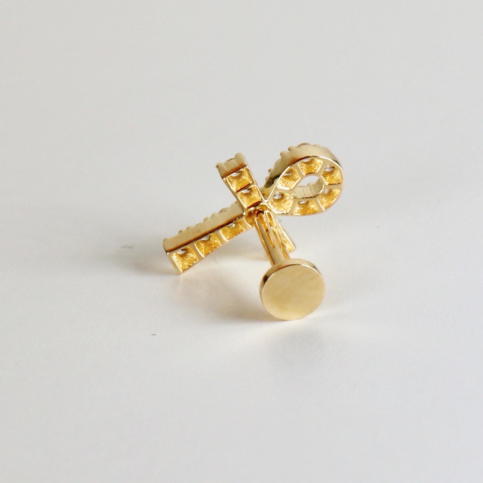 Ankh Flat Back Cartilage Earring 14k Solid Gold
