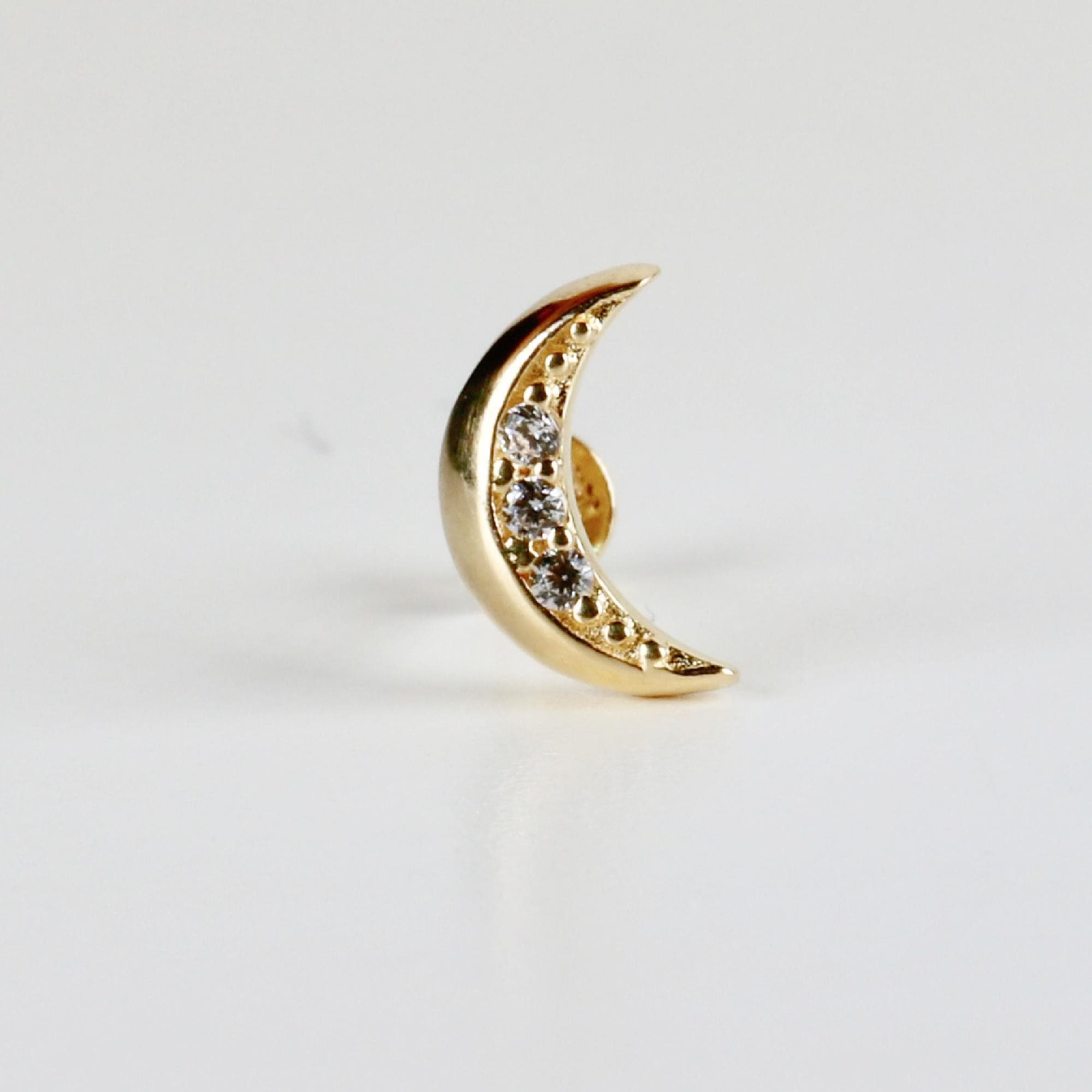 Crescent Moon Flat Back Earring 14k Solid Gold - Melt'm Jewelry