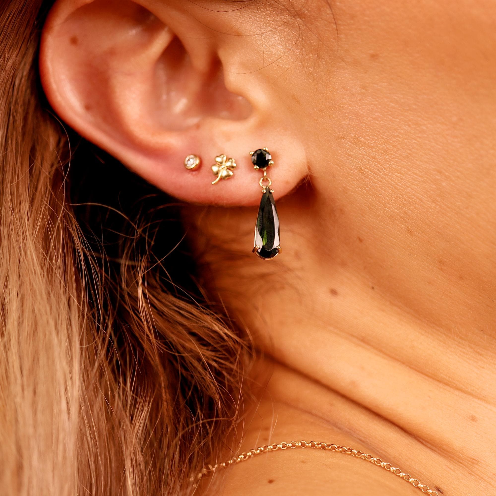 Four Leaf Clover Flat Back Stud 14k Solid Gold, Luck Symbol Stack Earrings - Melt'm Jewelry