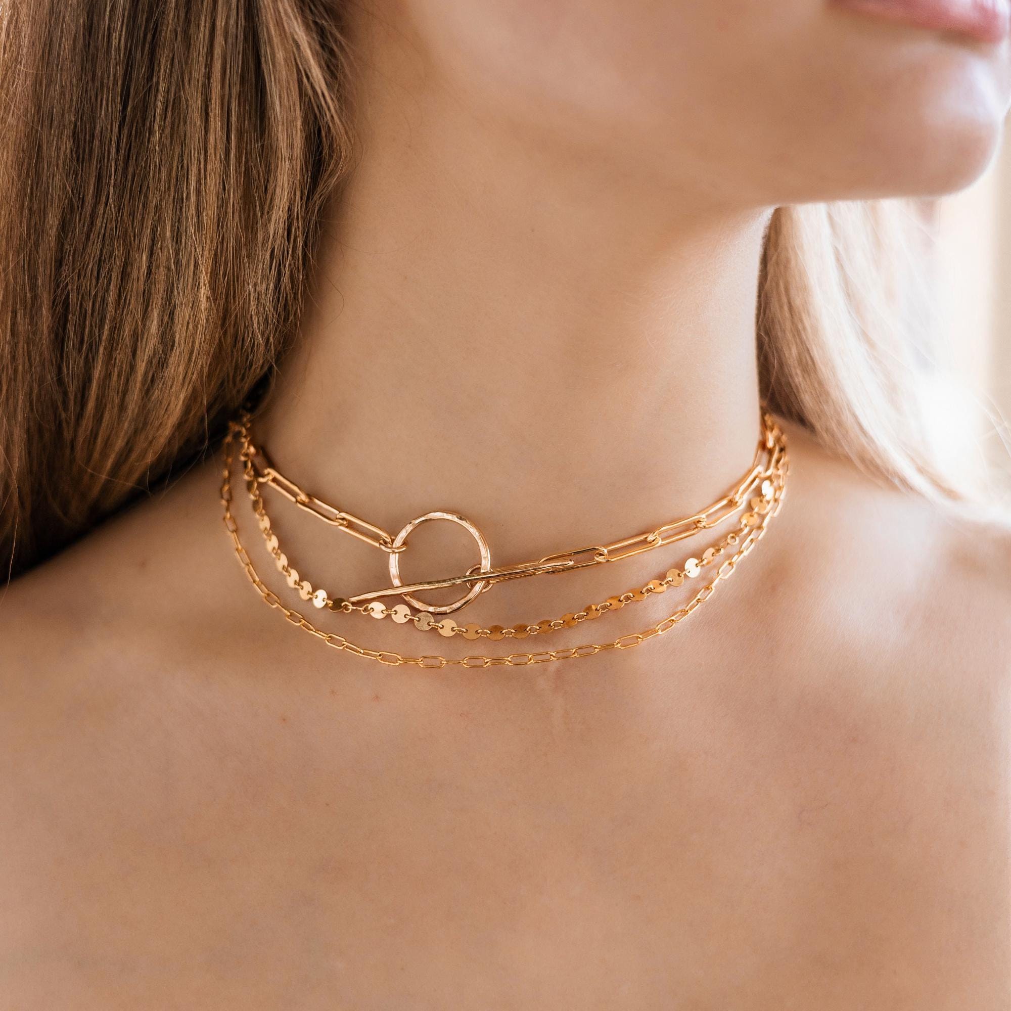 Gold Chunky Elongated Rectangle Chain Necklace, Toggle Layering Necklace - Melt'm Jewelry