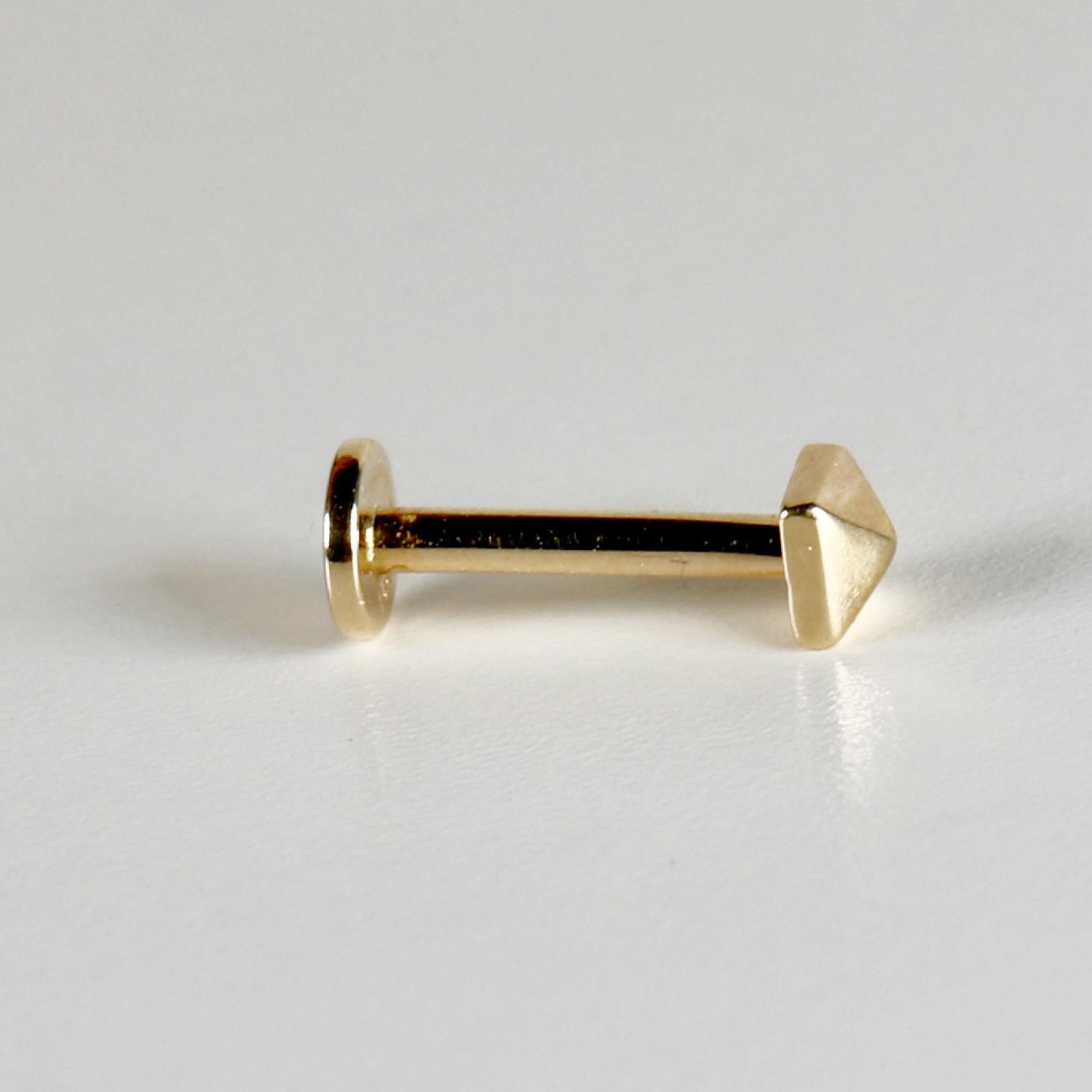 Teeny Tiny Pyramid Flat Back Earrings 14k Solid Gold, Internally Threaded Ear piercings - Melt'm Jewelry