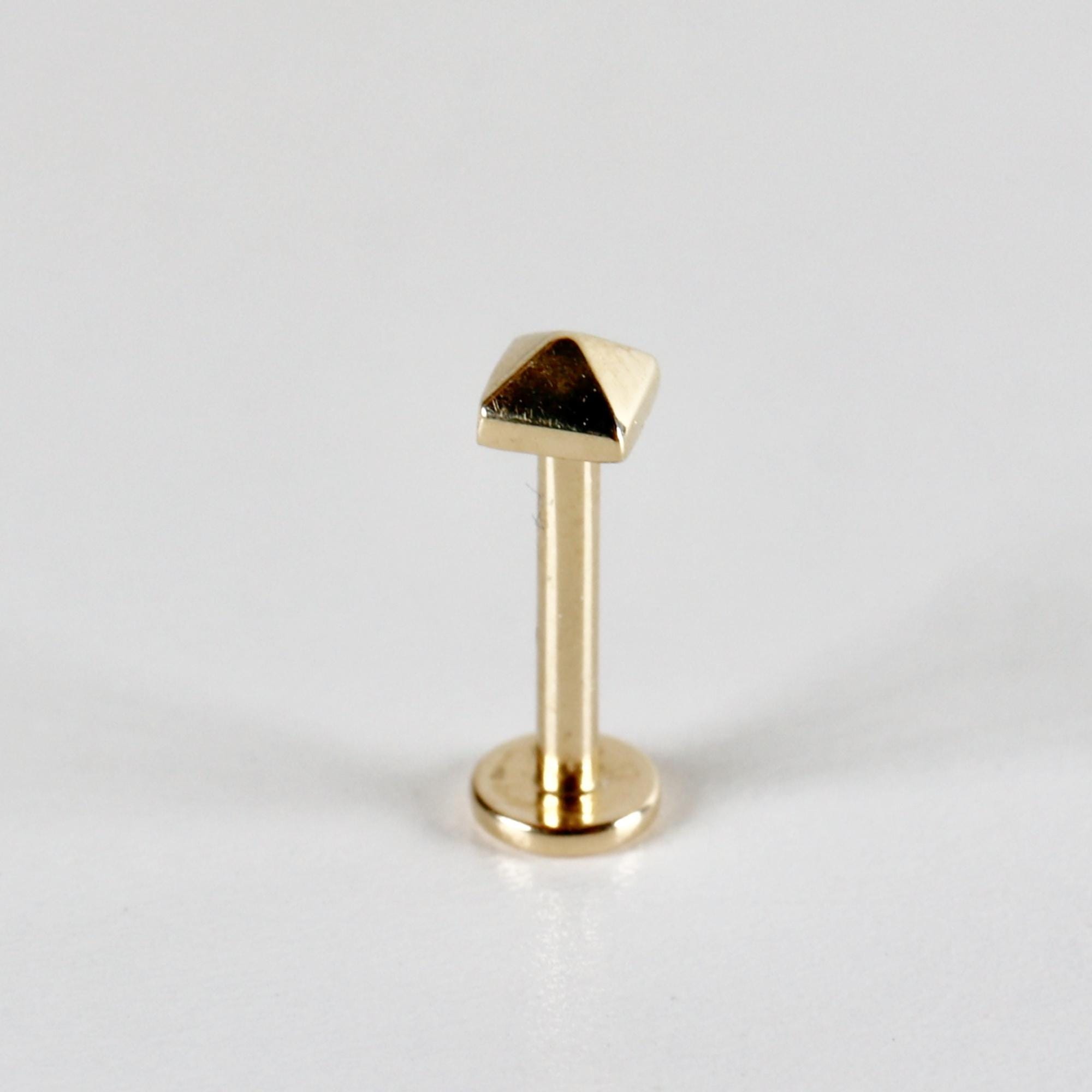 Teeny Tiny Pyramid Flat Back Earrings 14k Solid Gold, Internally Threaded Ear piercings - Melt'm Jewelry