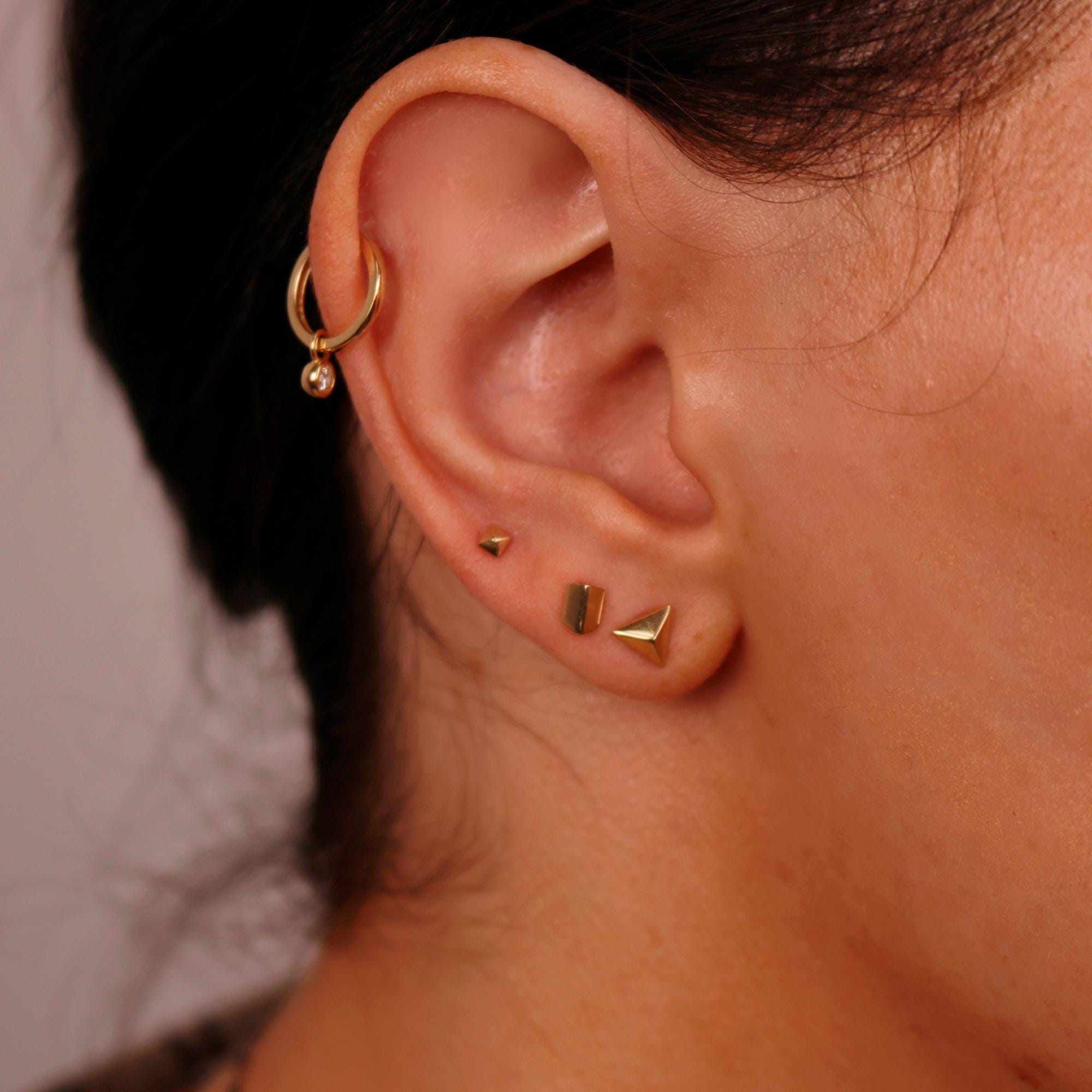 Teeny Tiny Pyramid Flat Back Earrings 14k Solid Gold, Internally Threaded Ear piercings - Melt'm Jewelry