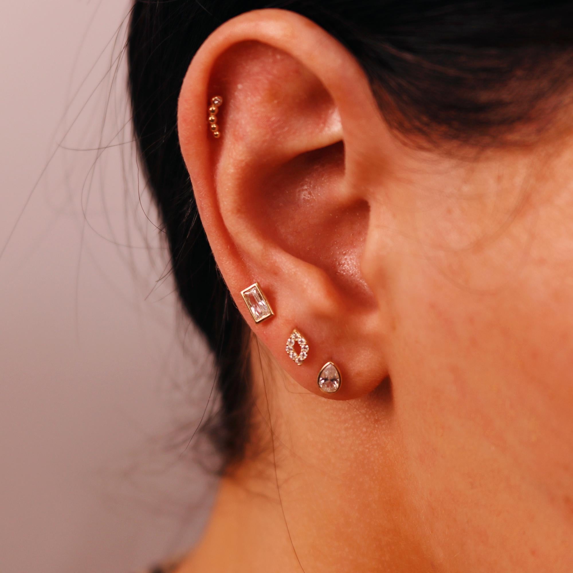 Pear CZ Bezel Set Flat Back Earrings 14k Solid Gold (single or pair) - Melt'm Jewelry