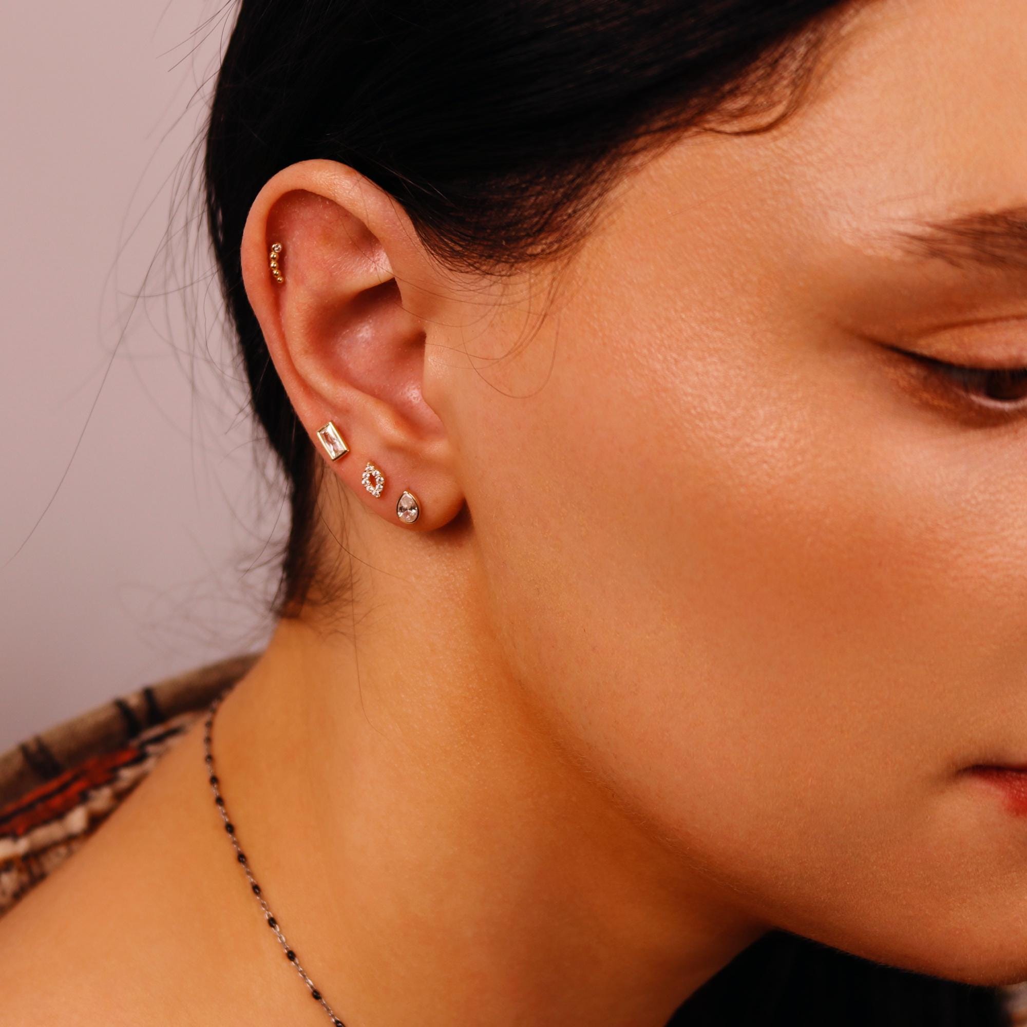 Pear CZ Bezel Set Flat Back Earrings 14k Solid Gold (single or pair)