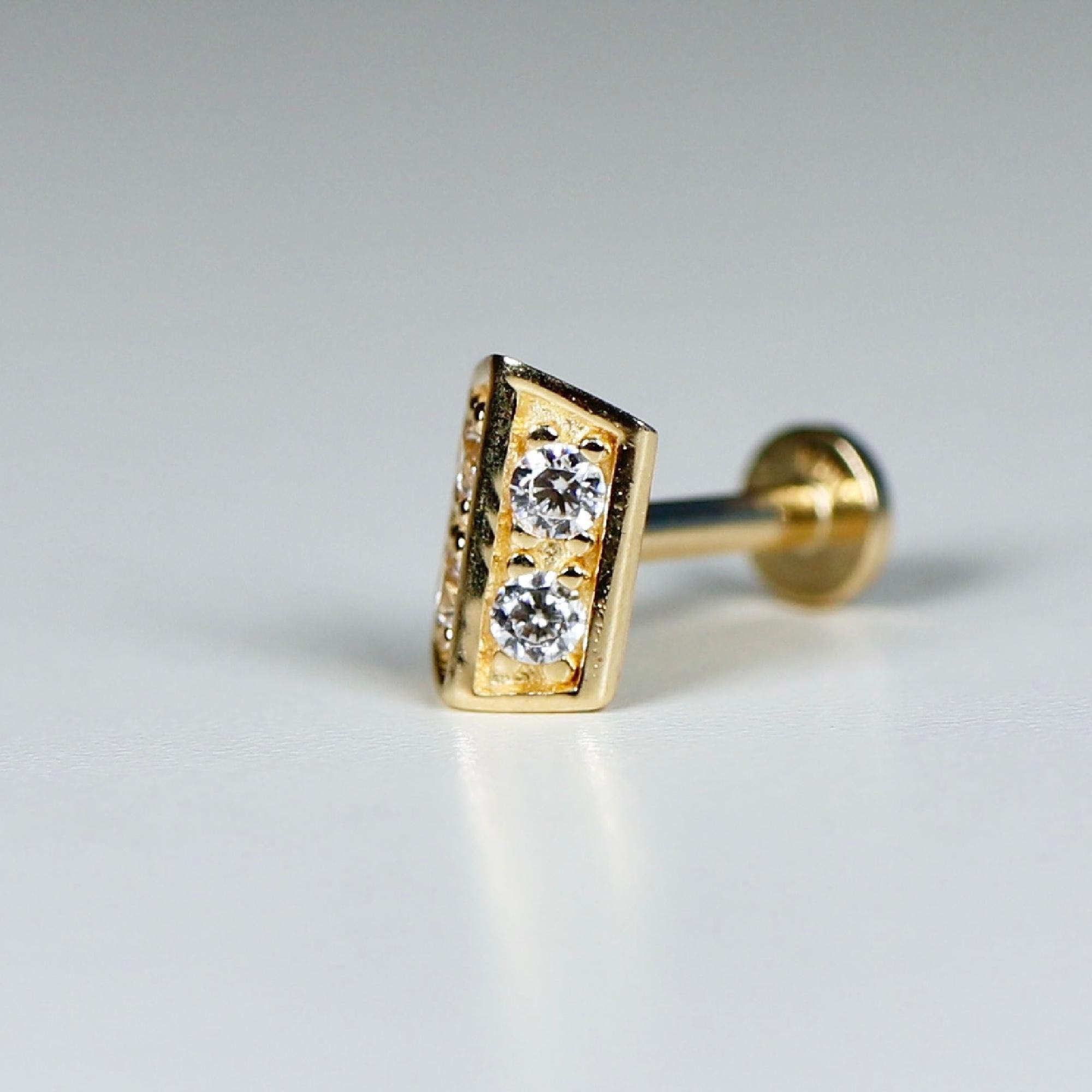 CZ 3D Rectangle Shield Flat Back Earrings, Internally Threaded (SINGLE or PAIR) - Melt'm Jewelry