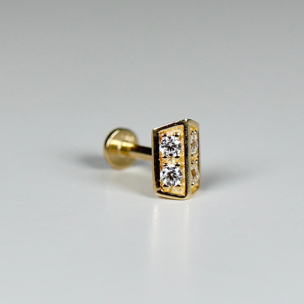 CZ 3D Rectangle Shield Flat Back Earrings, Internally Threaded (SINGLE or PAIR) - Melt'm Jewelry