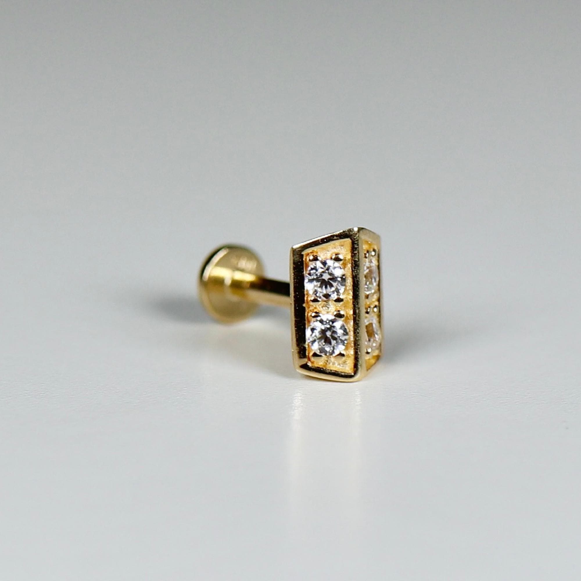 CZ 3D Rectangle Shield Flat Back Earrings, Internally Threaded (SINGLE or PAIR) - Melt'm Jewelry