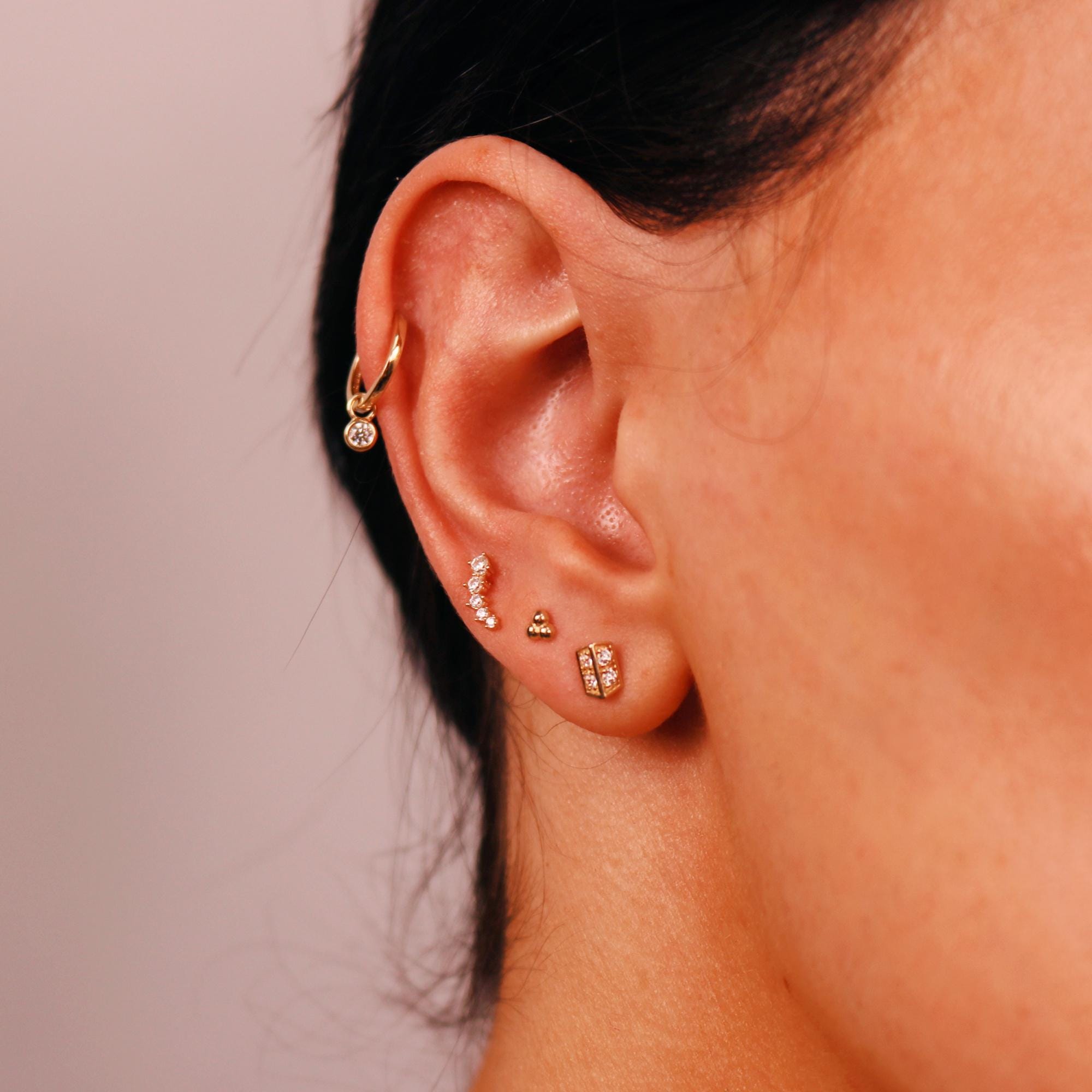 14k Solid Gold Earring Charm For Hoops, 14k Gold Cz Bezel Charm - Melt'm Jewelry