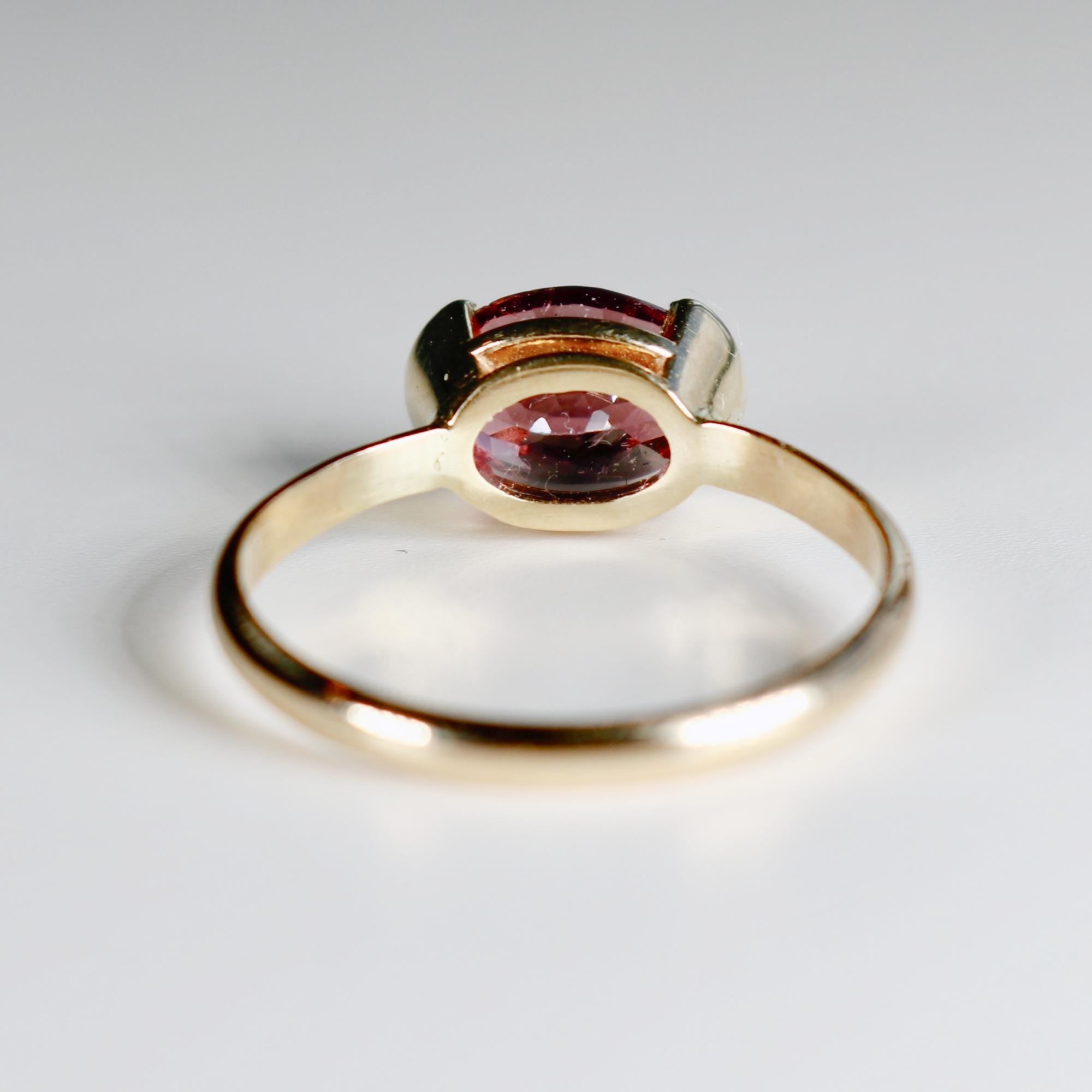 Pink Tourmaline Engagement Ring 14k Gold: East West Oval Bezel Tourmaline Ring - Melt'm Jewelry