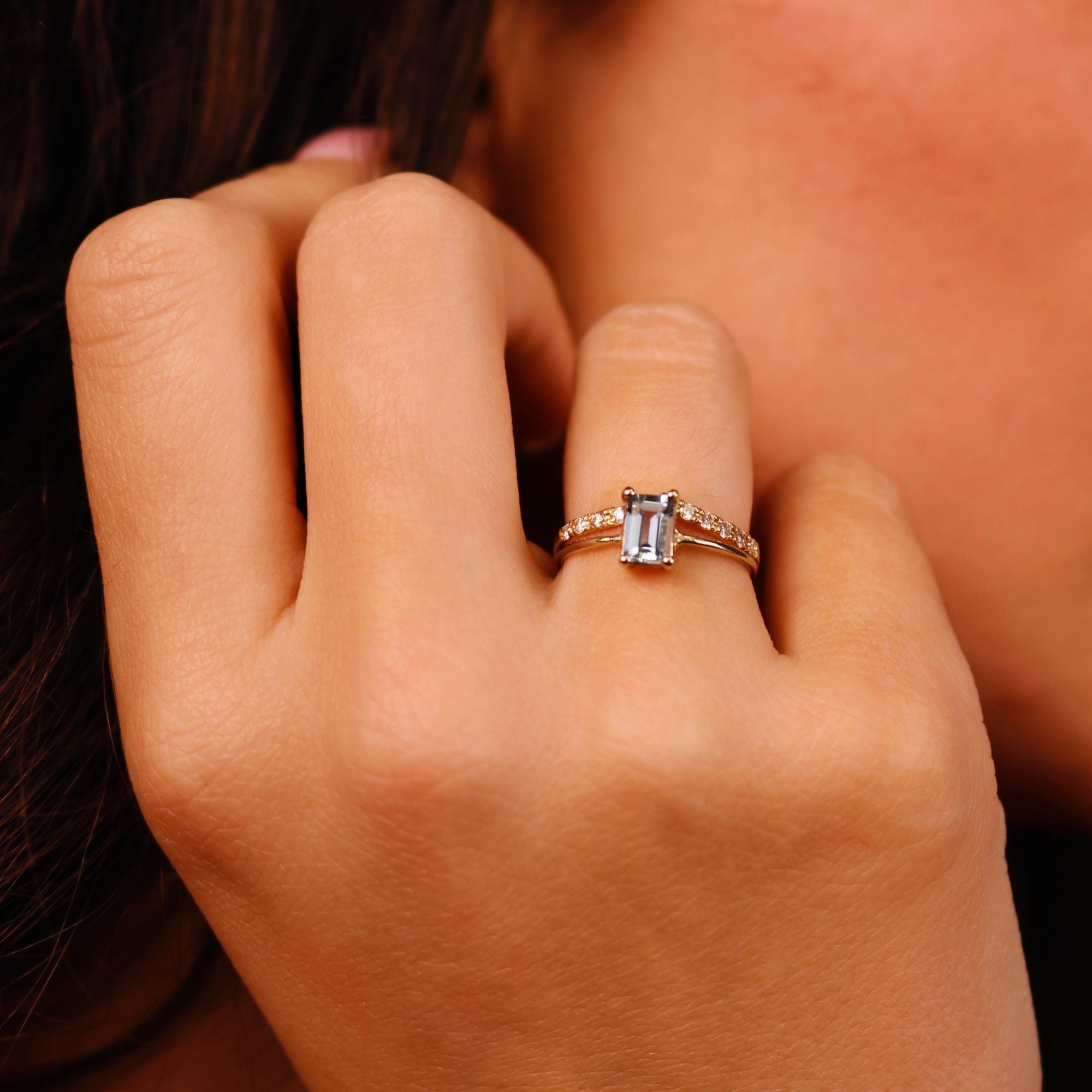 14k Gold Emerald Cut Aquamarine Ring - Melt'm Jewelry