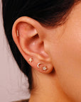 Cz Crescent Moon Earring 14k Solid Gold, Internally Threaded Flat Back Cartilage Earring - Melt'm Jewelry