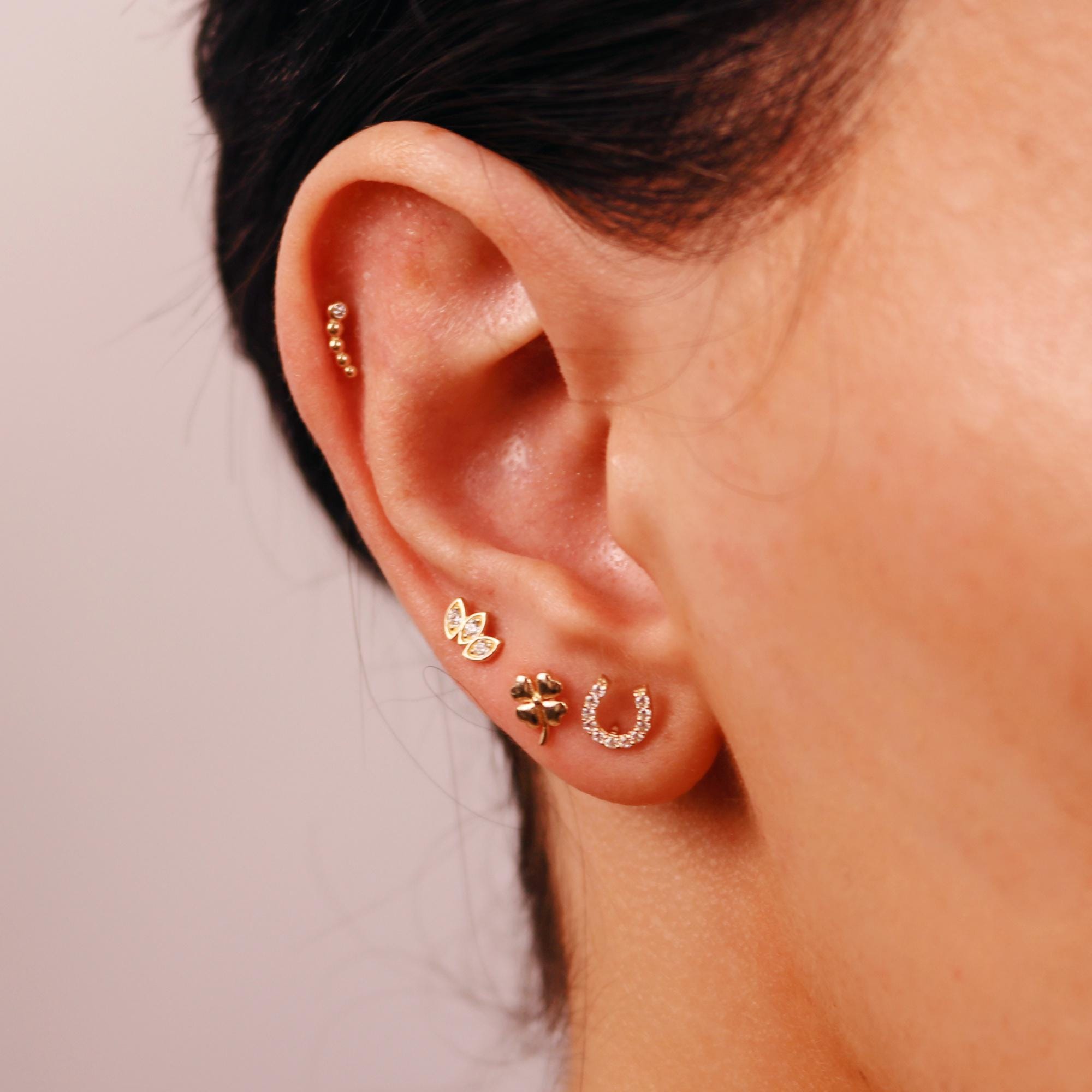 3 Marquise Crown Earring 14k Solid Gold, Marquise Curved Flat Back Earring - Melt'm Jewelry