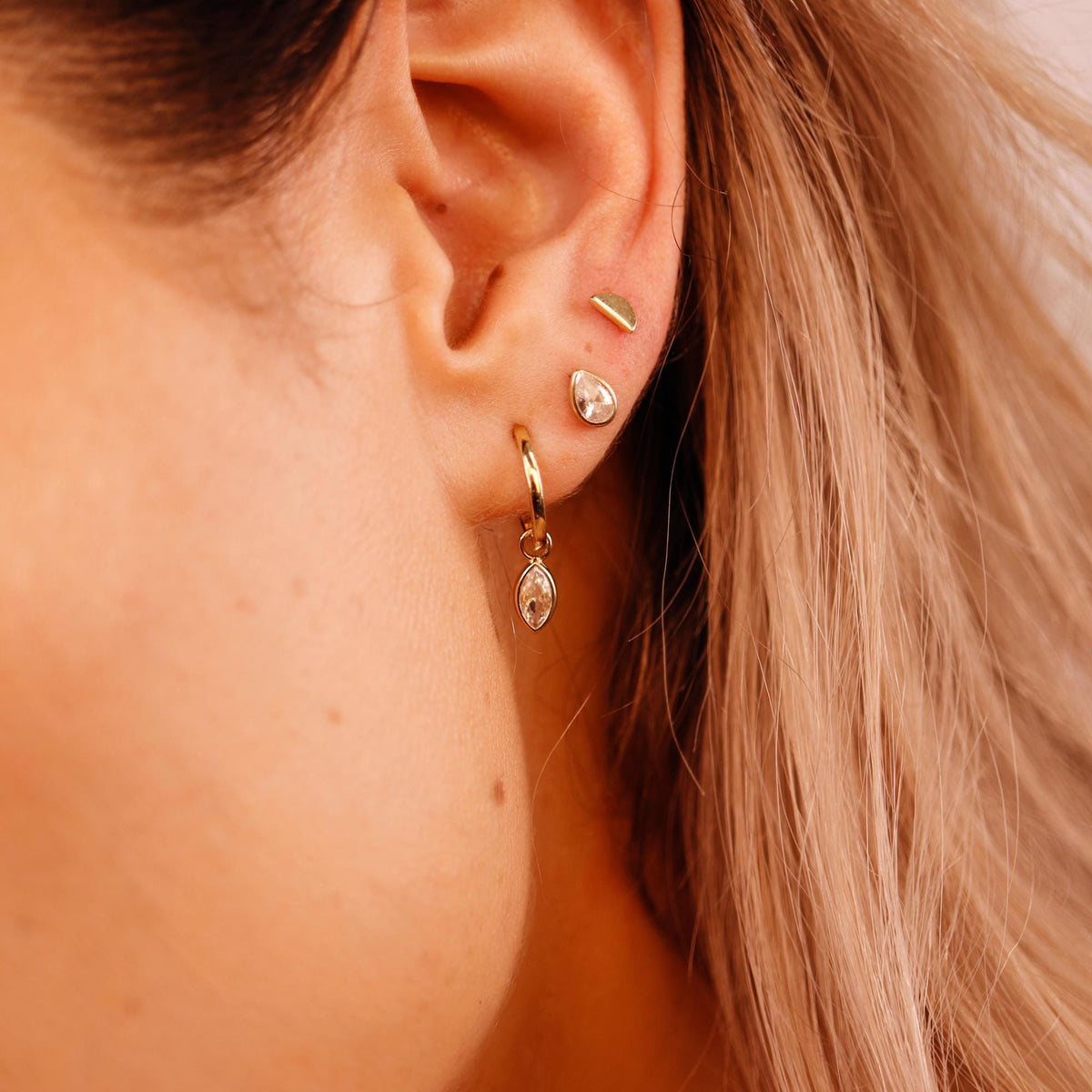 14k Solid Gold Earring Charm For Hoops, 14k Gold Cz Bezel Charm
