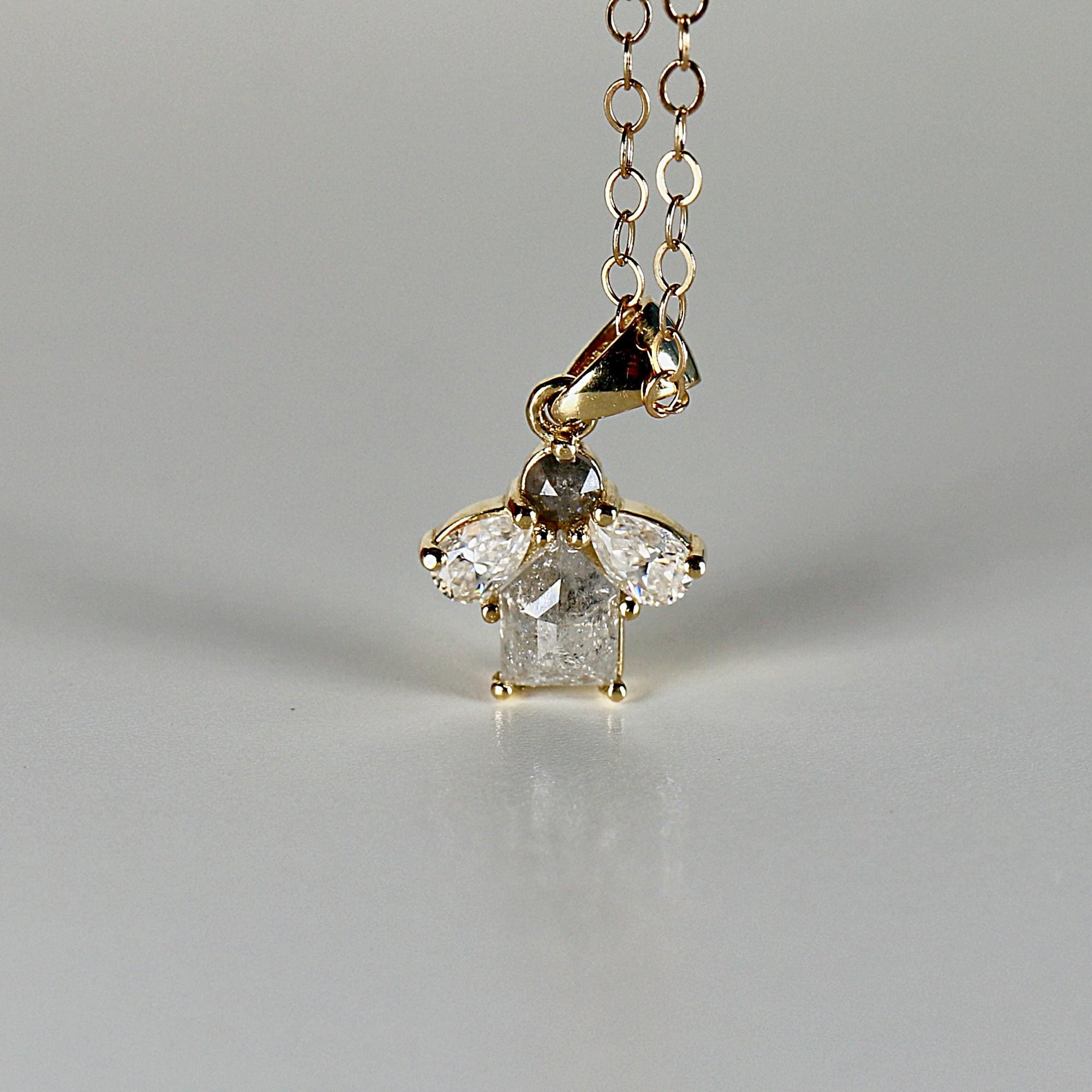 14K Solid Gold Salt and Pepper Diamond Cluster Necklace with Pear Moissanites - Melt'm Jewelry