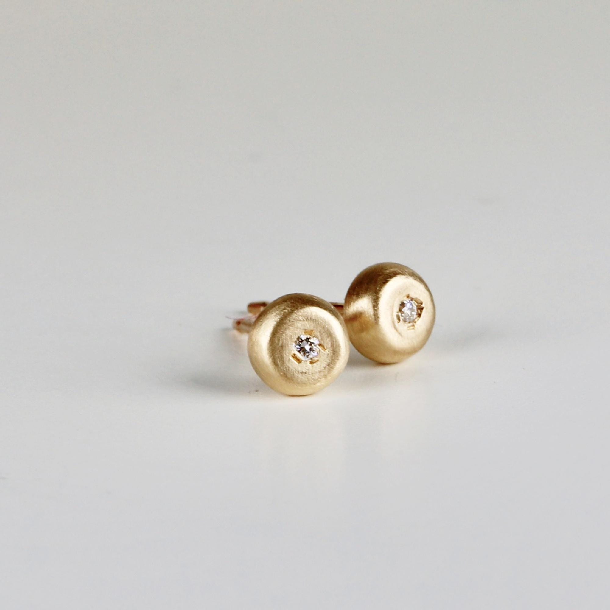 Rustic Diamond Pebble Stud Earrings 14k Solid Gold (SINGLE or PAIR) - Melt'm Jewelry