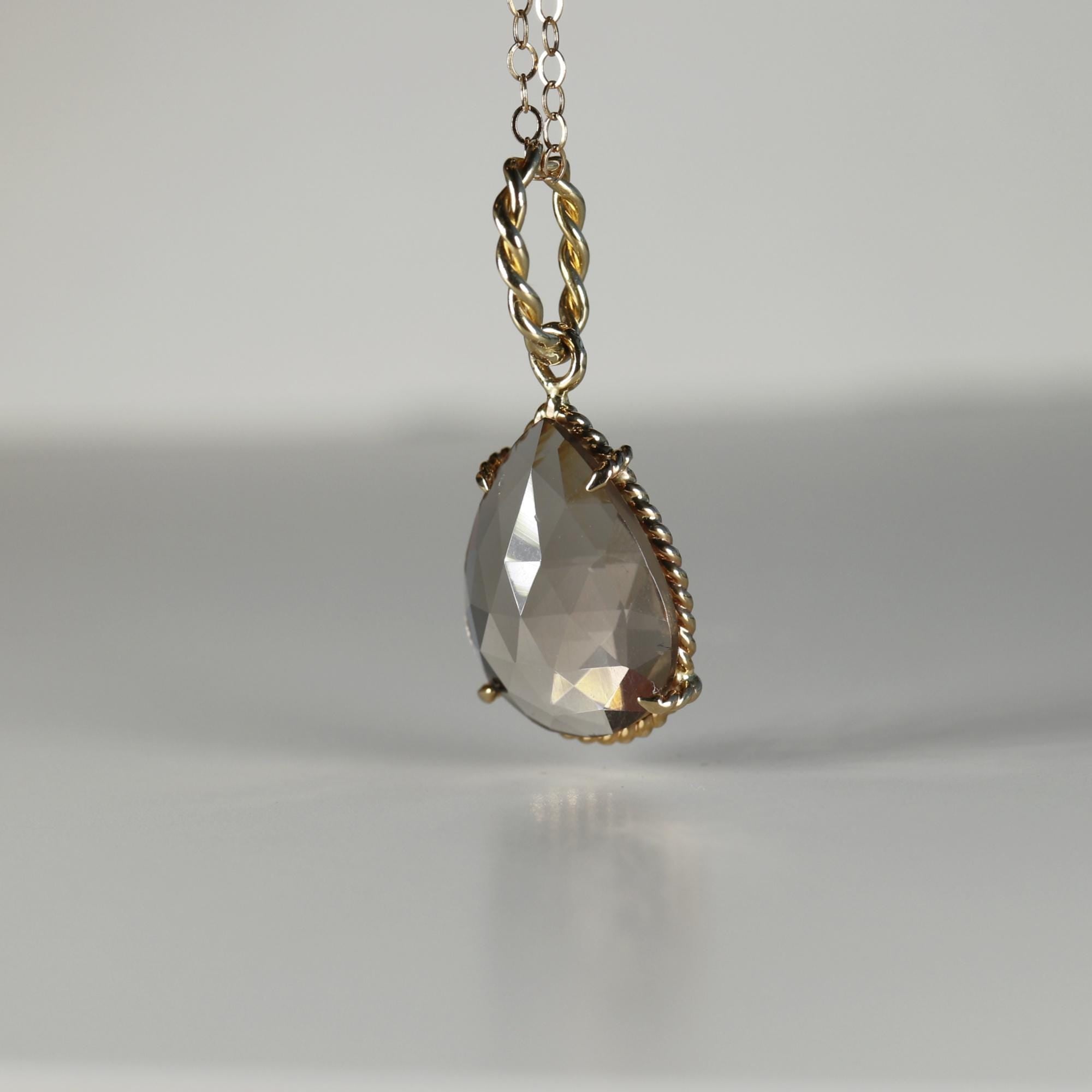 Drop Smokey Quartz Pendant Necklace in 14k Solid Gold - Melt'm Jewelry