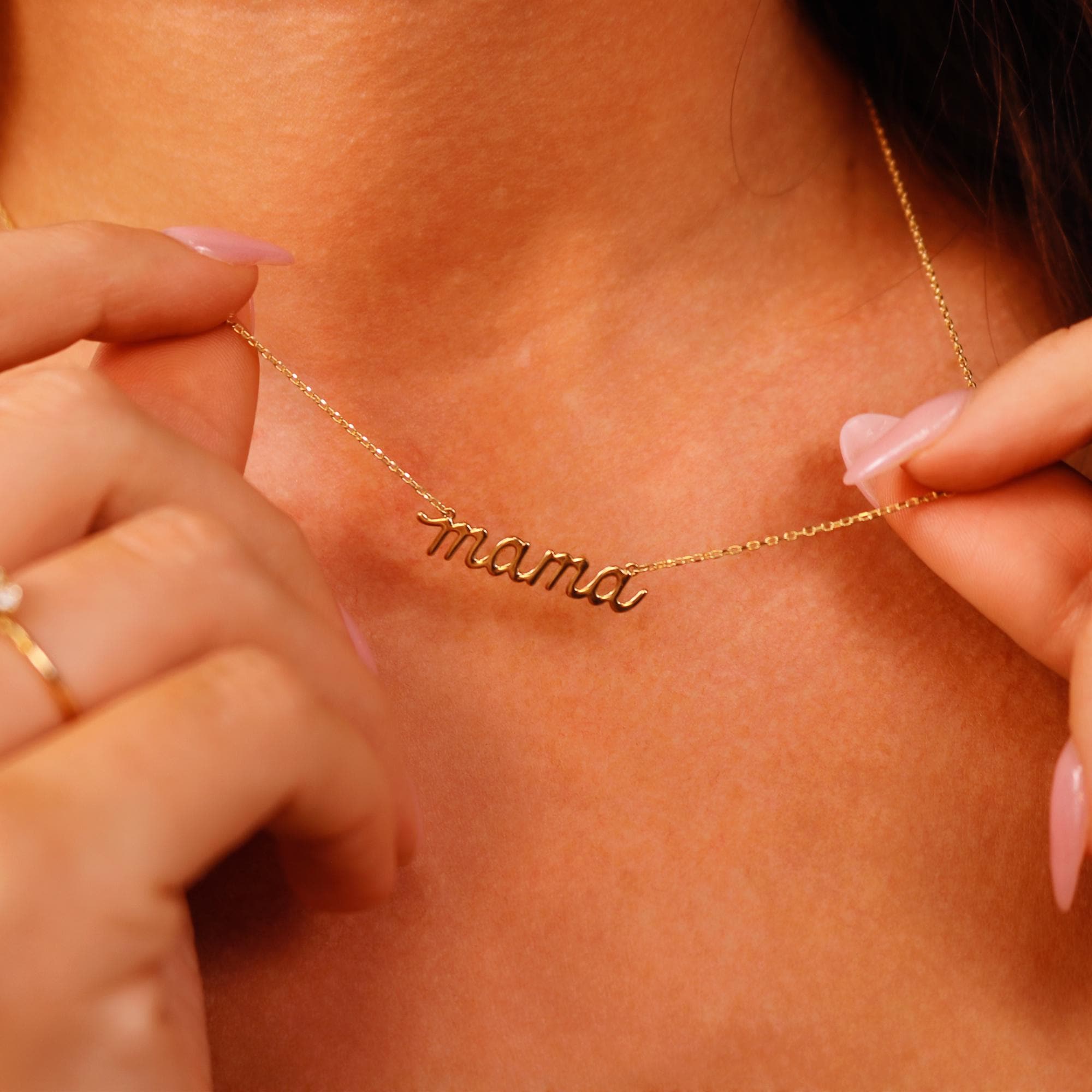 14k Solid Gold Mama Necklace - Melt'm Jewelry