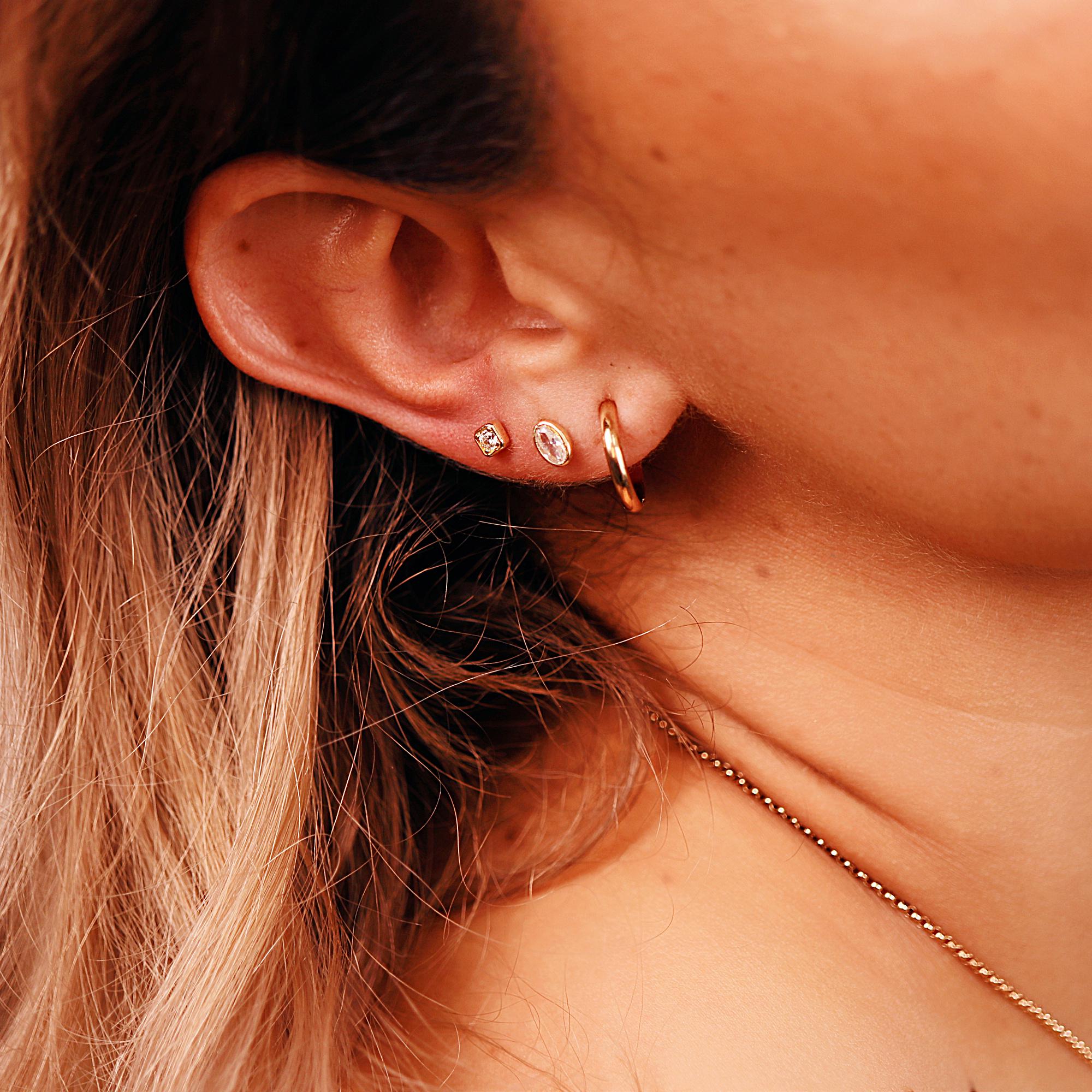 Cz Square Flat Back Earrings 14k Solid Gold, Internally Threaded Earrings (SINGLE or PAIR)