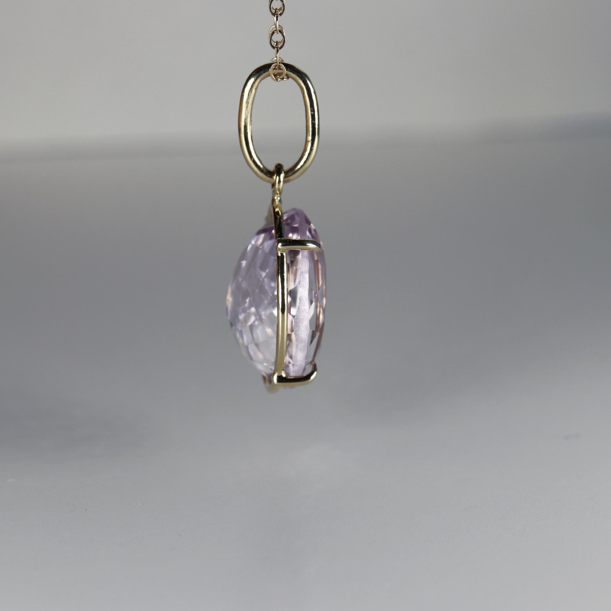 Large Lilac Amethyst Pendant Necklace 14k Solid Gold, February Birthstone Minimalist Oval Amethyst Pendant Necklace, Mother&#39;s Day Gift,