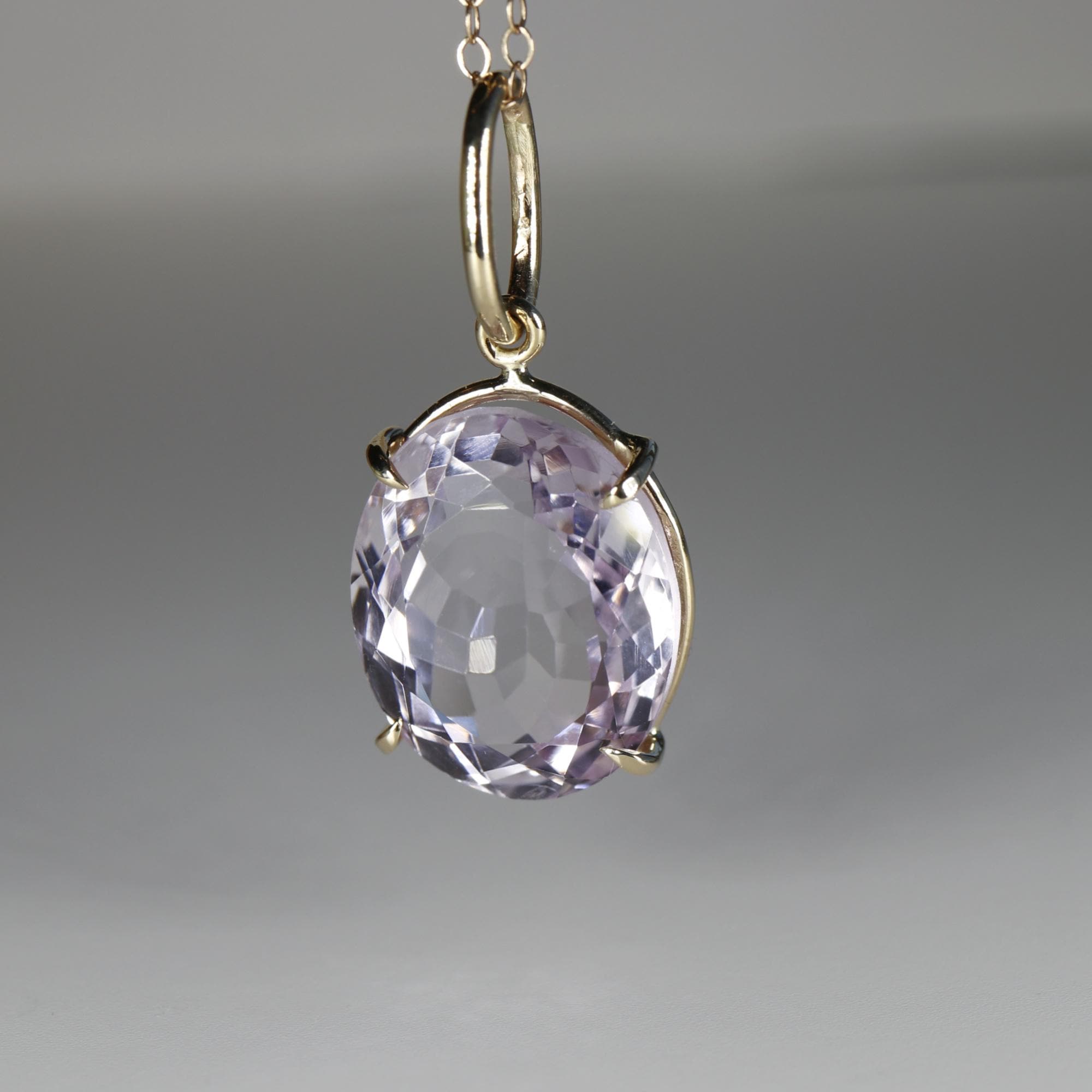 Large Lilac Amethyst Pendant Necklace 14k Solid Gold, February Birthstone Minimalist Oval Amethyst Pendant Necklace, Mother&#39;s Day Gift,