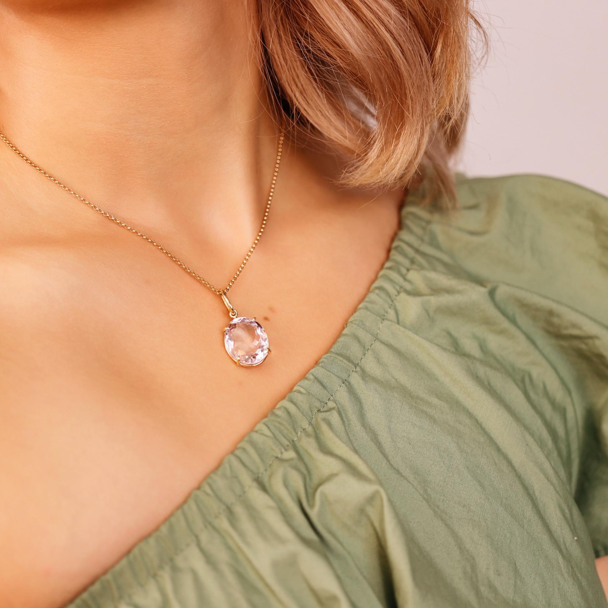 Large Lilac Amethyst Pendant Necklace 14k Solid Gold, February Birthstone Minimalist Oval Amethyst Pendant Necklace, Mother&#39;s Day Gift,