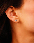 5mm Blue Topaz Earrings 14k Gold, Handmade Trillion Cut Blue Topaz Stud Earrings