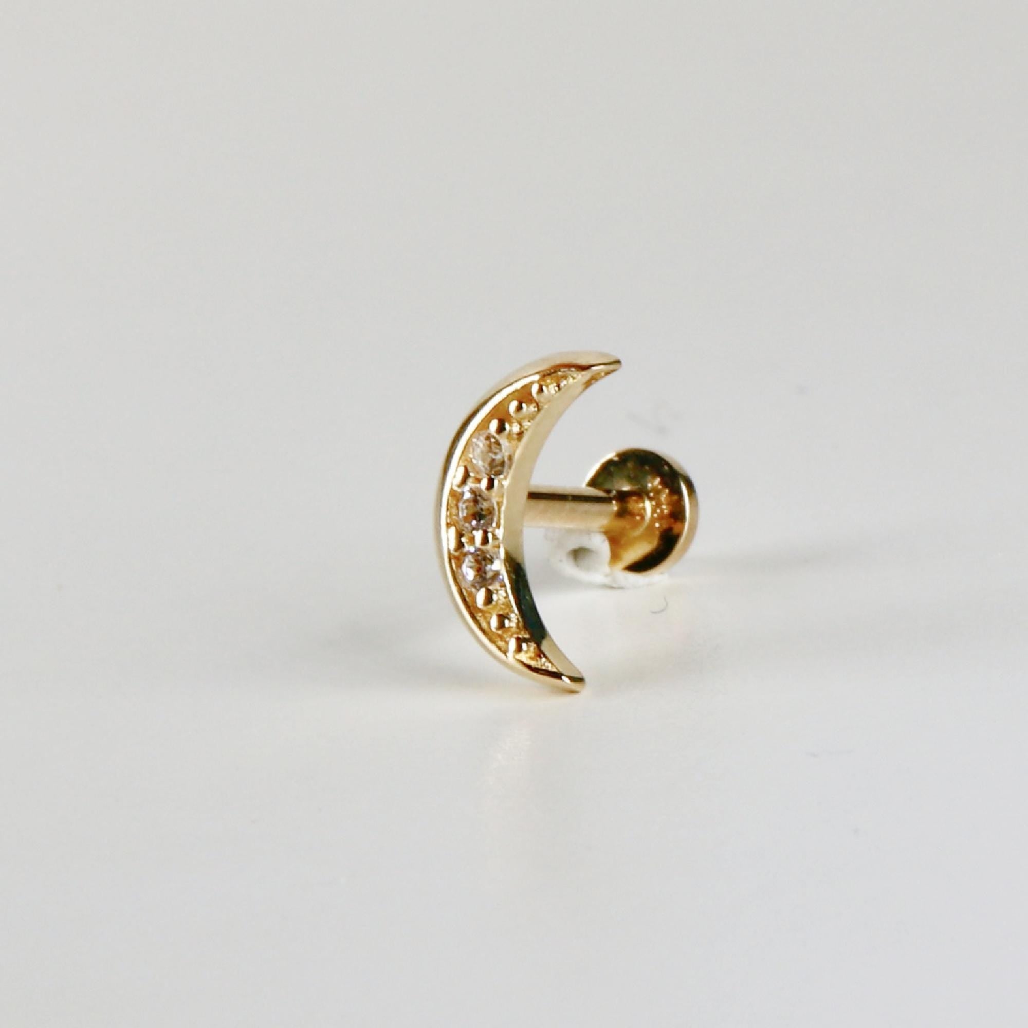Crescent Moon Flat Back Earring 14k Solid Gold - Melt'm Jewelry